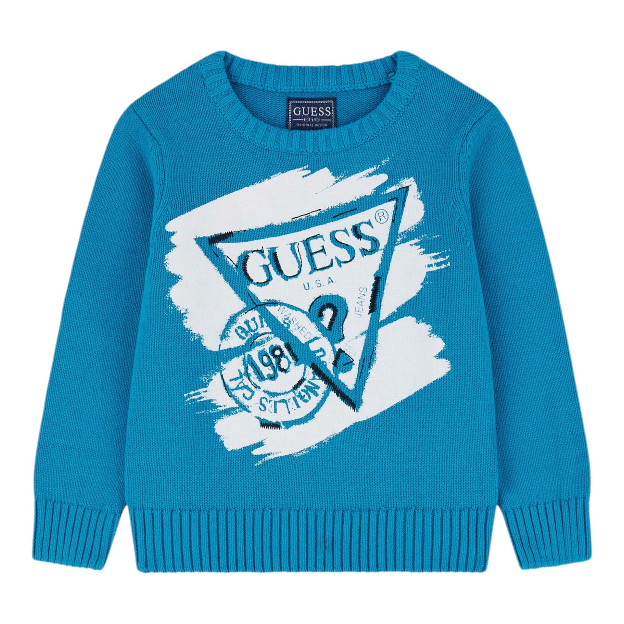 Guess Maglia tinta unita con Stampa Verde Acqua per Neonato N5BR11Z3OK1 VERDE ACQUA GUESS 