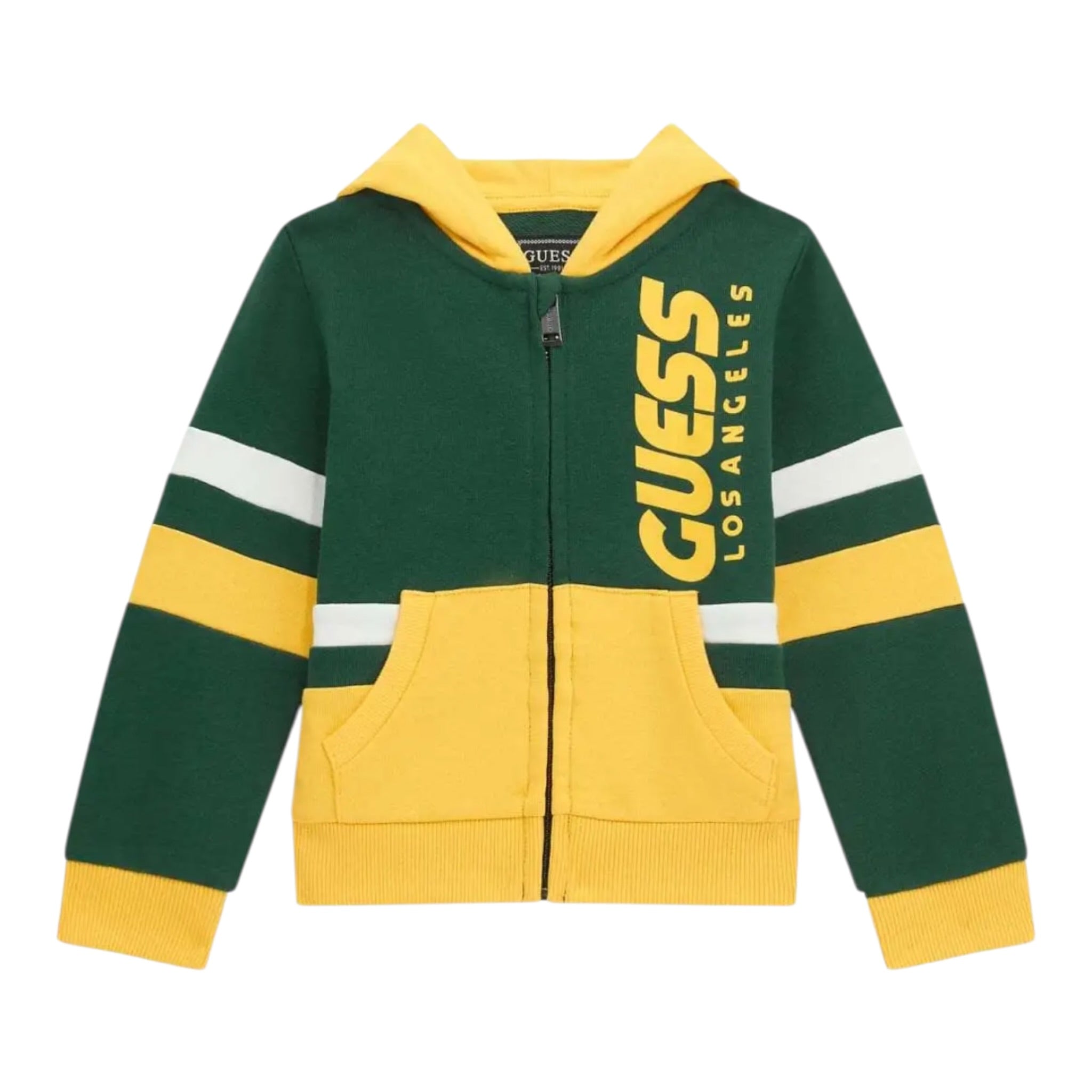 Guess Felpa Bicolore con Zip E Cappuccio Giallo/Verde per Neonato N5RQ02KA6R4 GIALLO/VERDE GUESS 