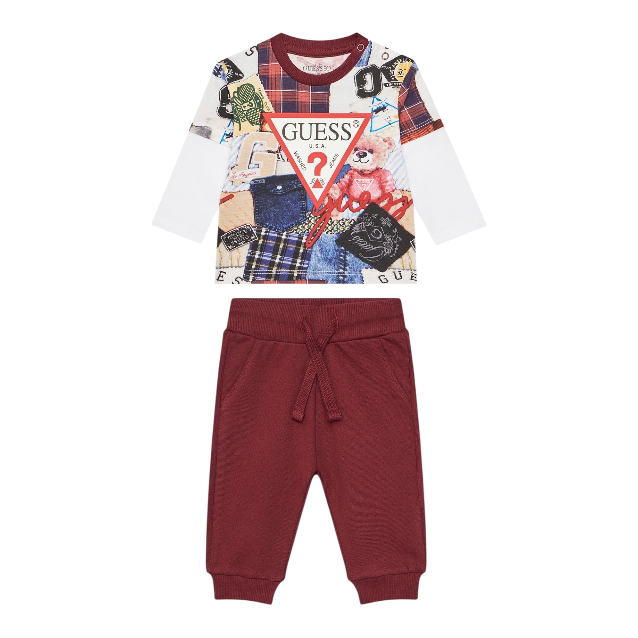 Guess Completo 2Pz Shirt-Pantalone Bordeaux per Bambino N5YG00K8HM4 BORDEAUX GUESS 