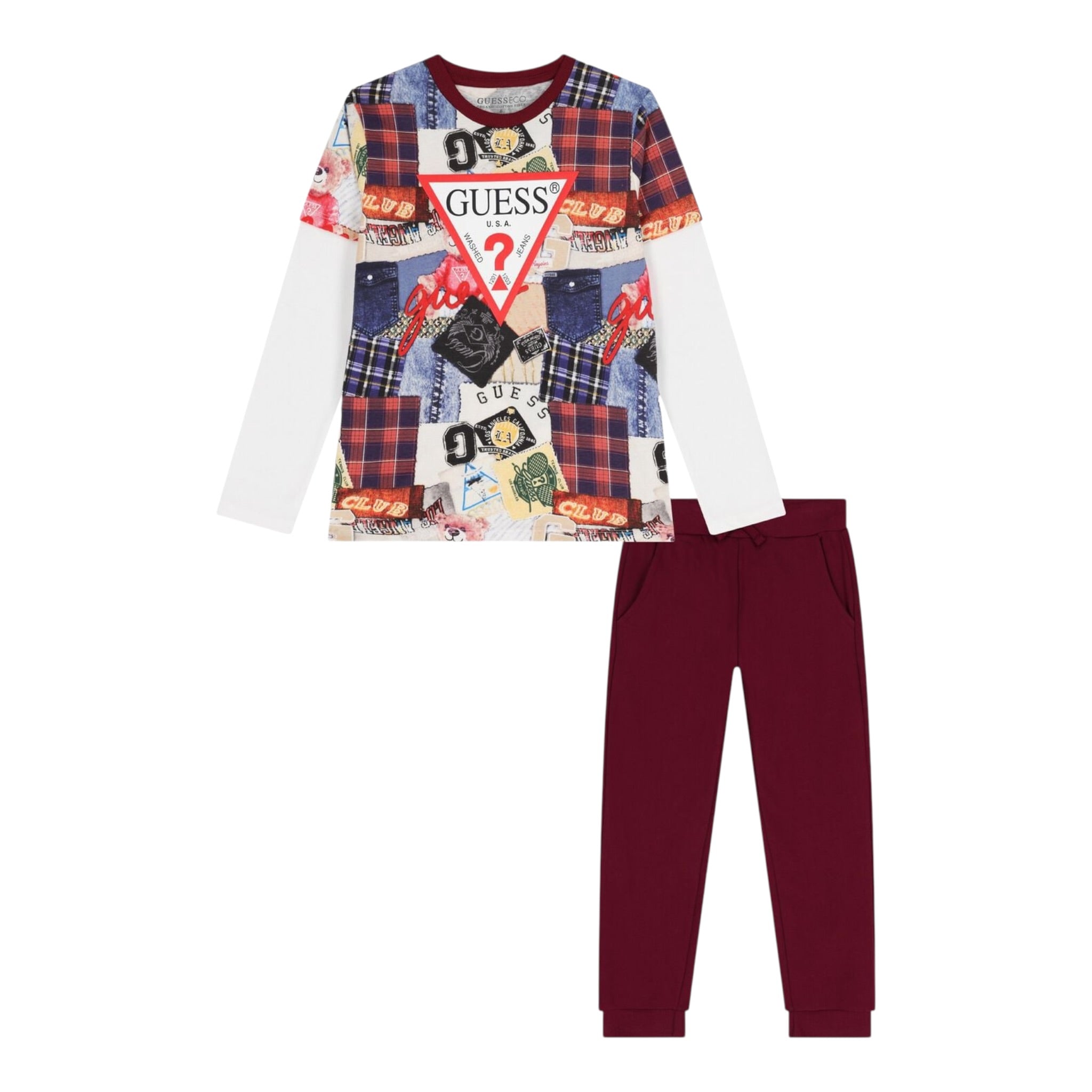 Guess Completo 2Pz Shirt-Pantalone Bordeaux per Bambino N5YG00K8HM4XX BORDEAUX GUESS 