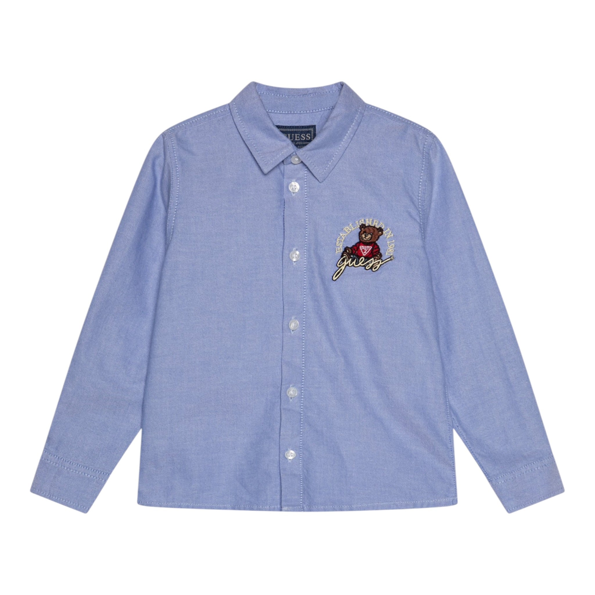 Guess Camicia tinta unita con Logo Azzurro per Bambino NRRH10W9CL0 AZZURRO GUESS 