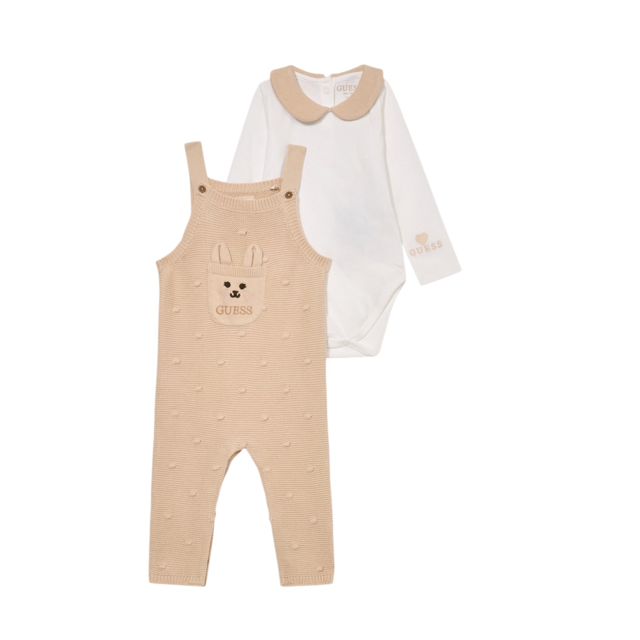 Guess Completo 2 Pezzi Body-Salopette Beige per Neonato S5YG09KW1 BEIGE GUESS 