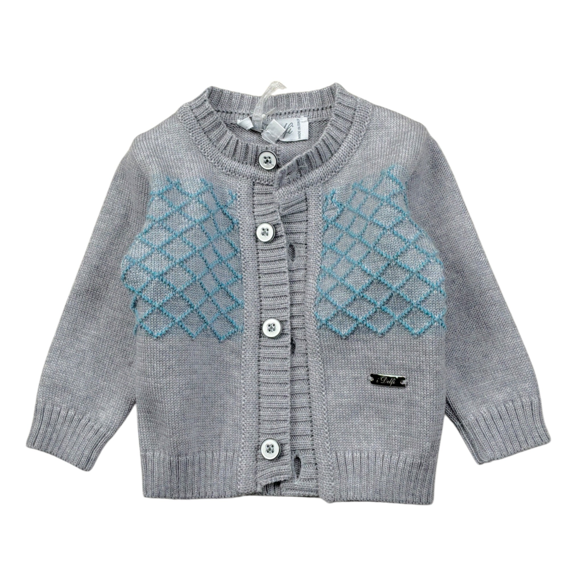 I Delfi Cardigan tinta unita con Ricami Grigio per Neonato 25A6467 GRIGIO I DELFI 