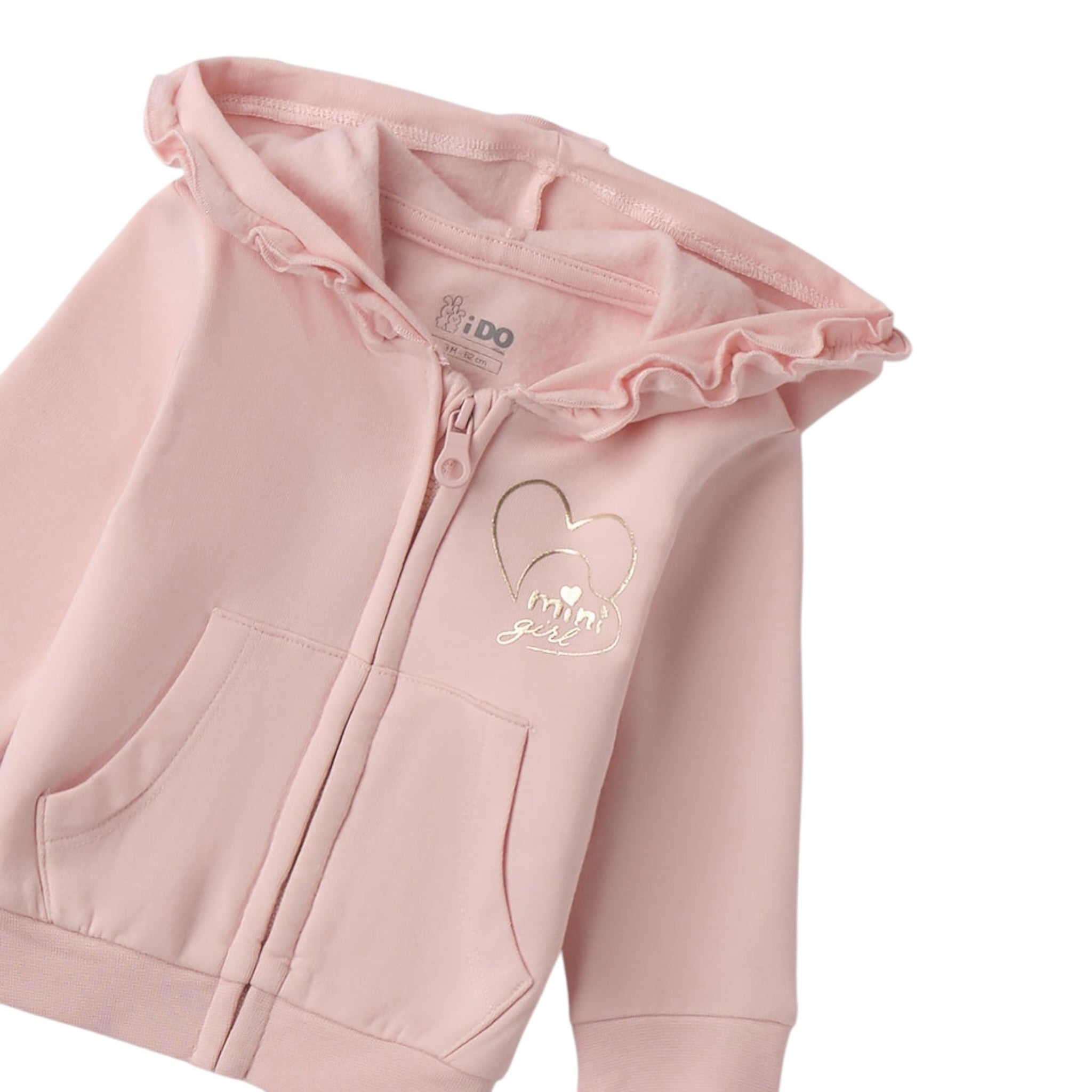 I Do Felpa tinta unita con Cappuccio E Zip Rosa per Neonata 4F077 ROSA I DO 