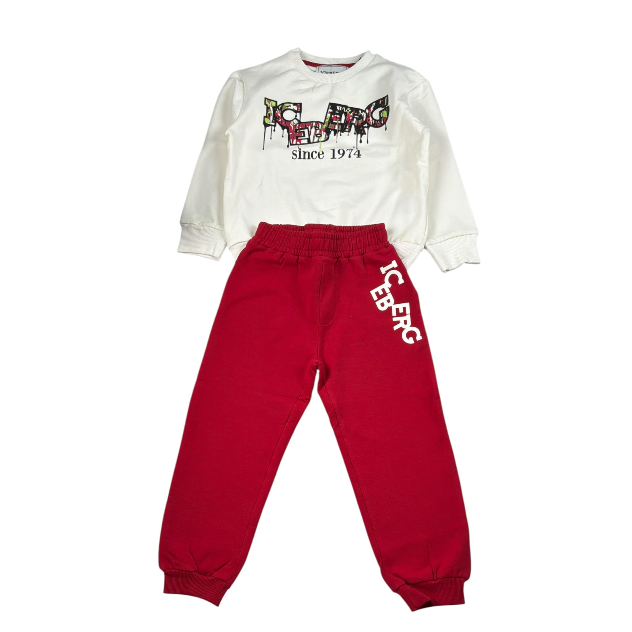 Iceberg Completo 2Pz Felpa-Pantalone con Stampa Bianco/Rosso per Bambino CFICE6304NXJ BIANCO/ROSSO ICEBERG 