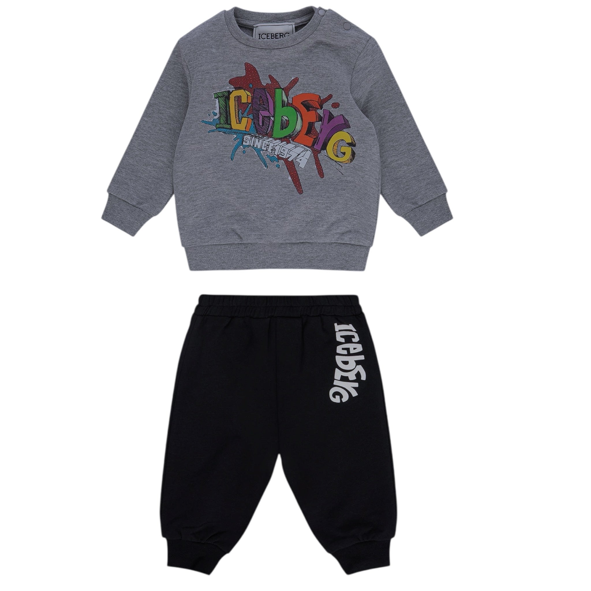 Iceberg Completo 2Pz Felpa-Pantalone con Stampa Grigio/Nero per Neonato CFICE6305N GRIGIO/NERO ICEBERG 