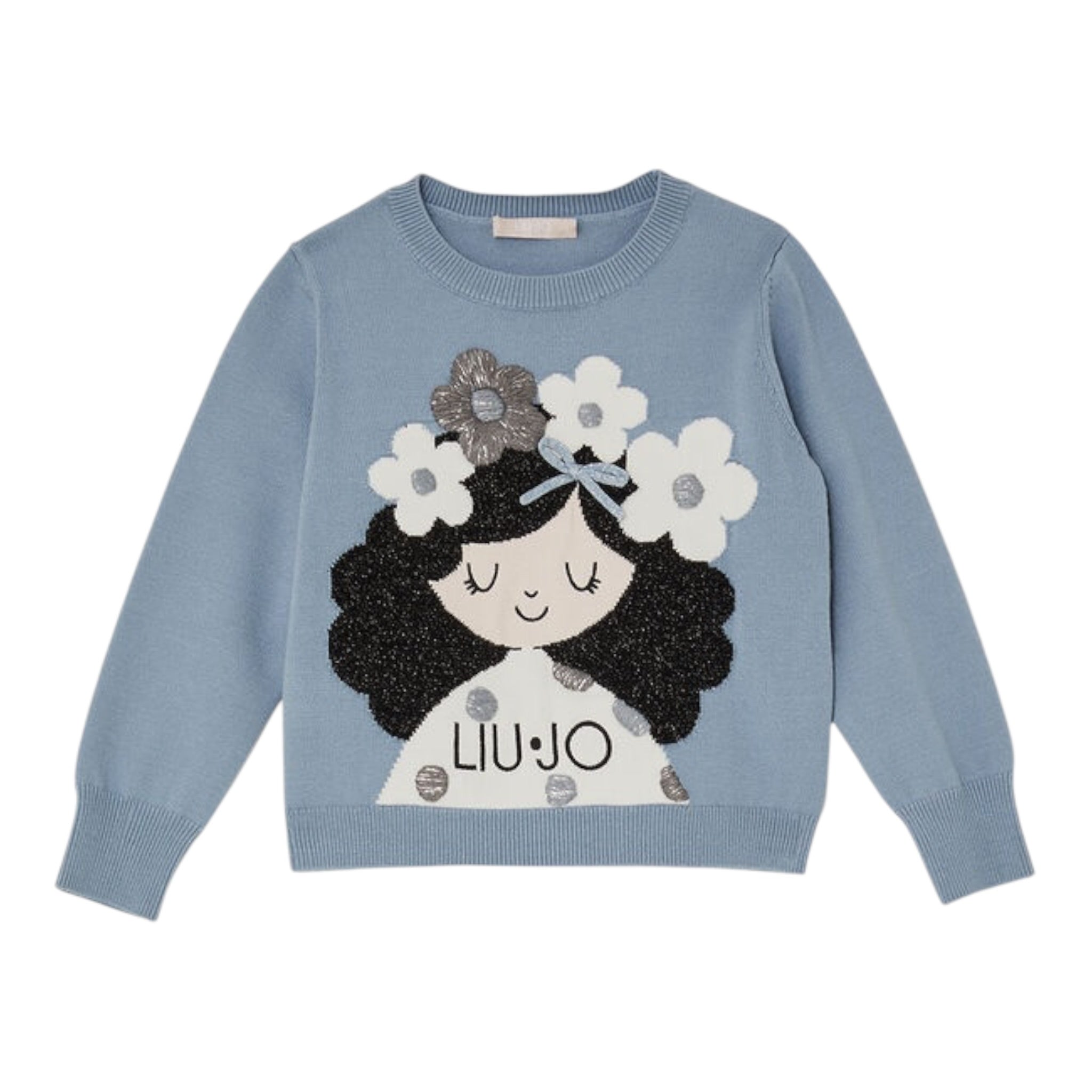 Iceberg Maglia Girocollo tinta unita con Ricami Azzurro per Bambina KF5057XX AZZURRO ICEBERG 