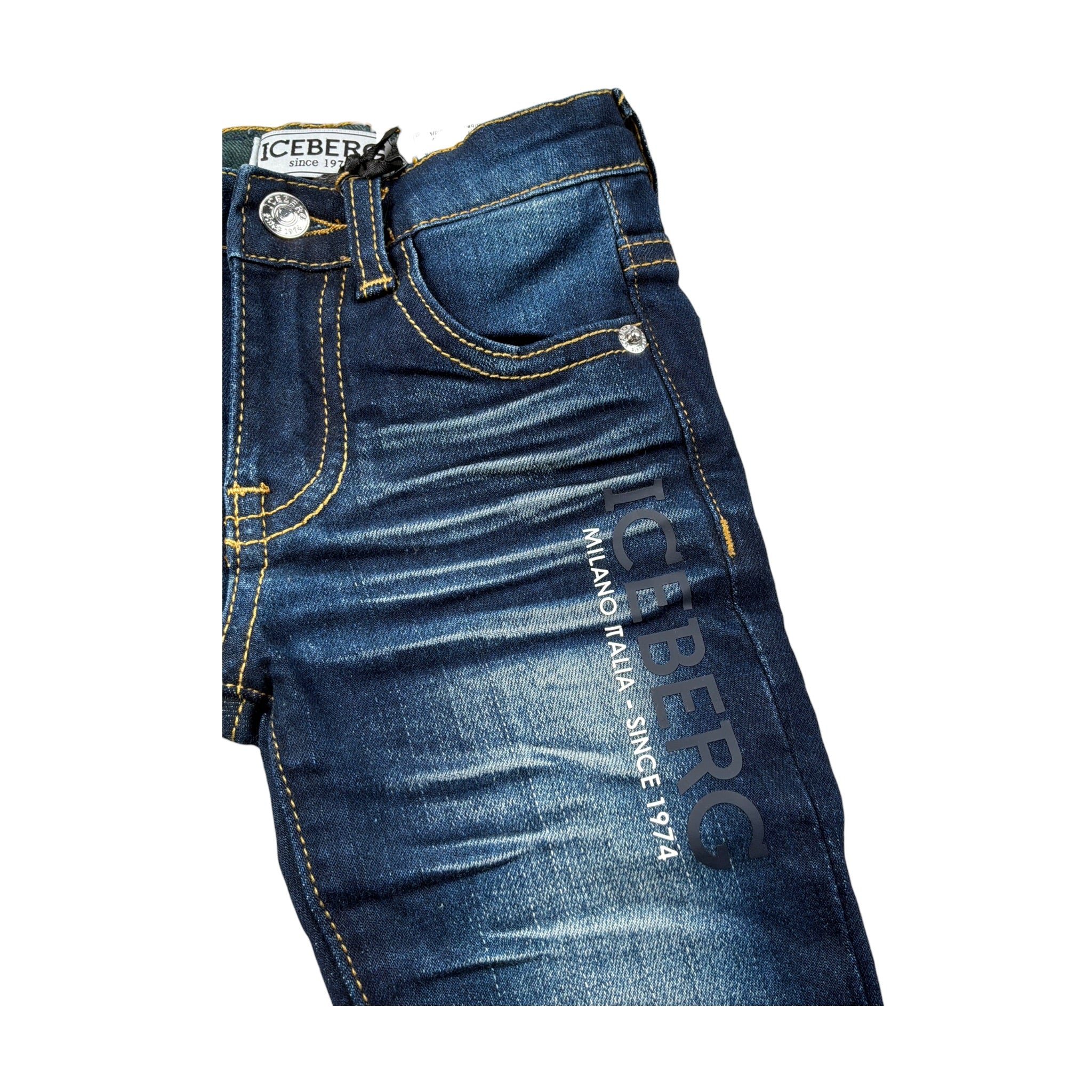 Iceberg Jeans tinta unita con Girovita Regolabile Blu per Neonato PTICE5312B BLU ICEBERG 