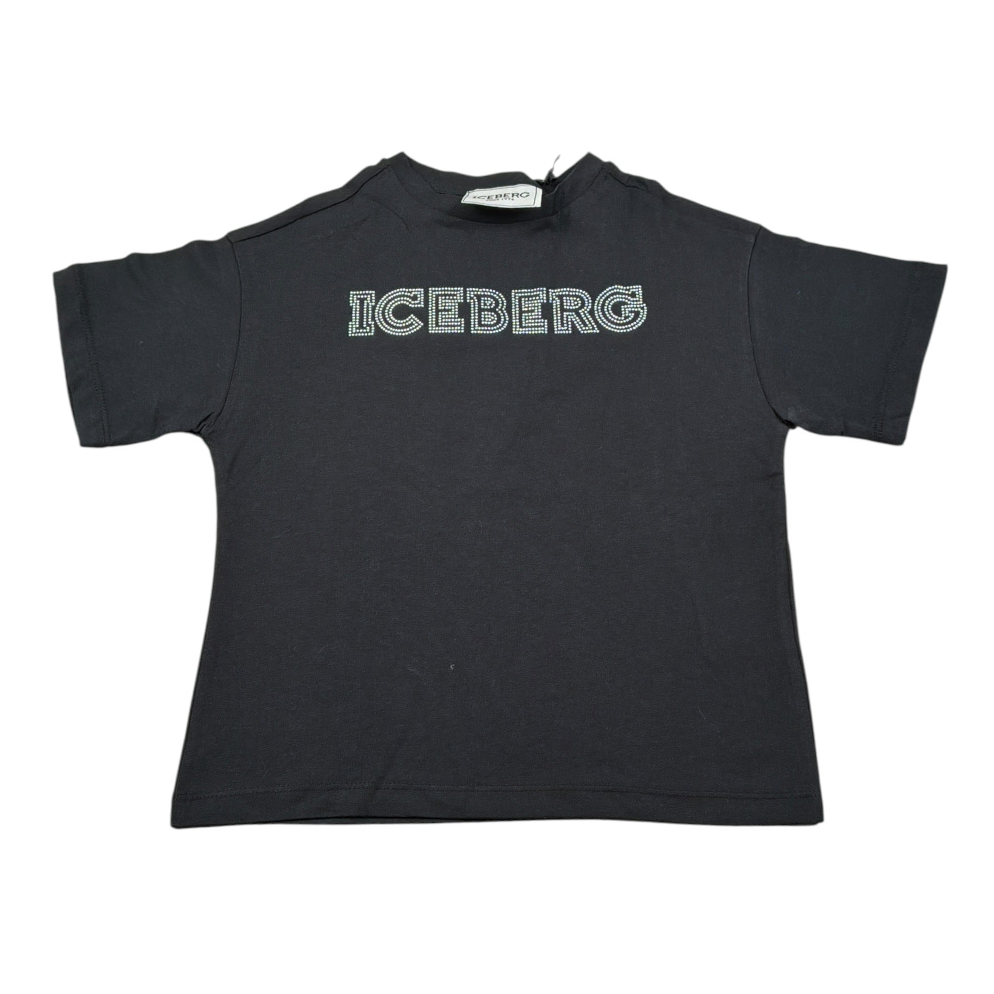 Iceberg T-Shirt Girocollo tinta unita con Brillantini Nero per Bambina TSICE6353J NERO ICEBERG 