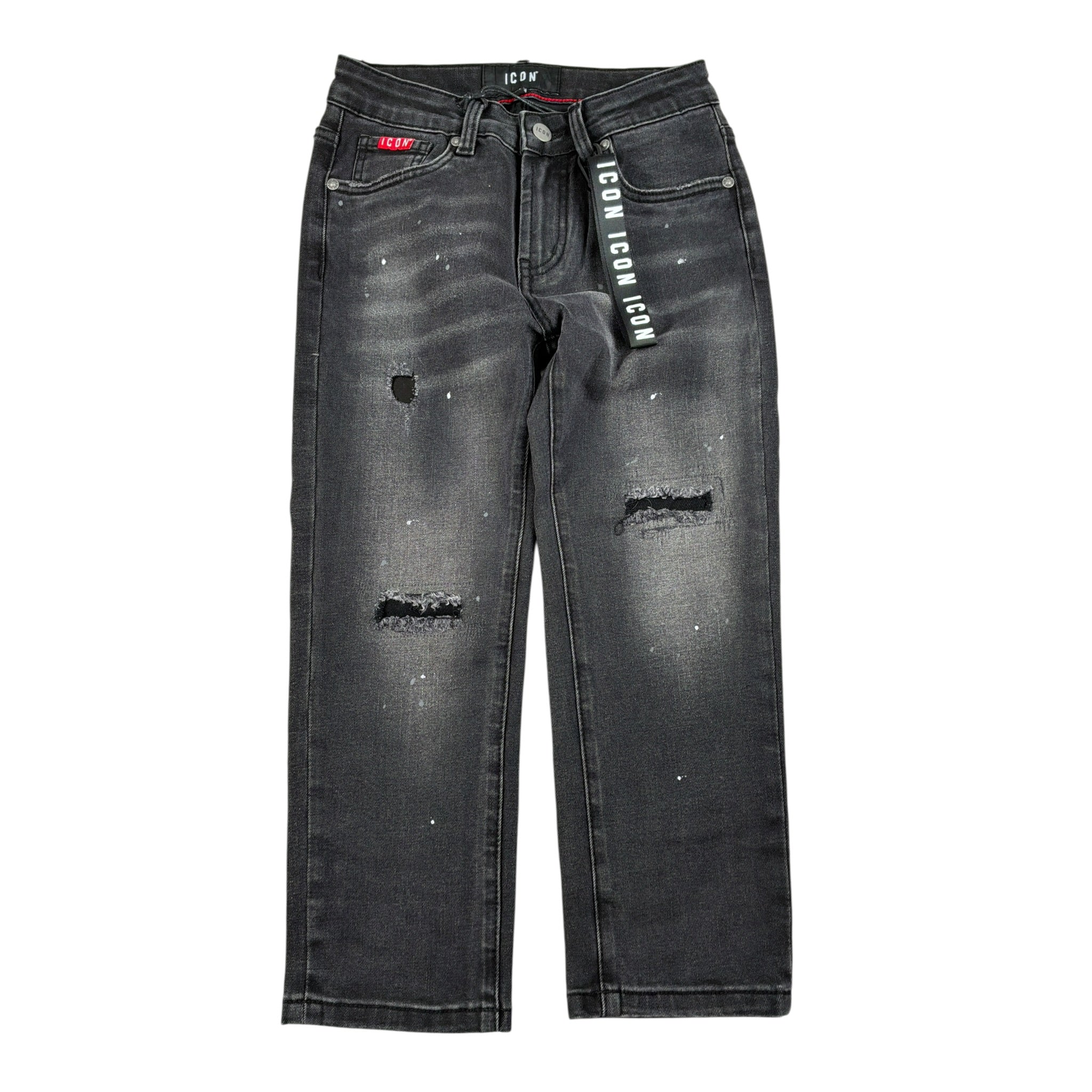 Icon Jeans tinta unita con Strappi Nero per Bambino IBDT00720 NERO ICON 