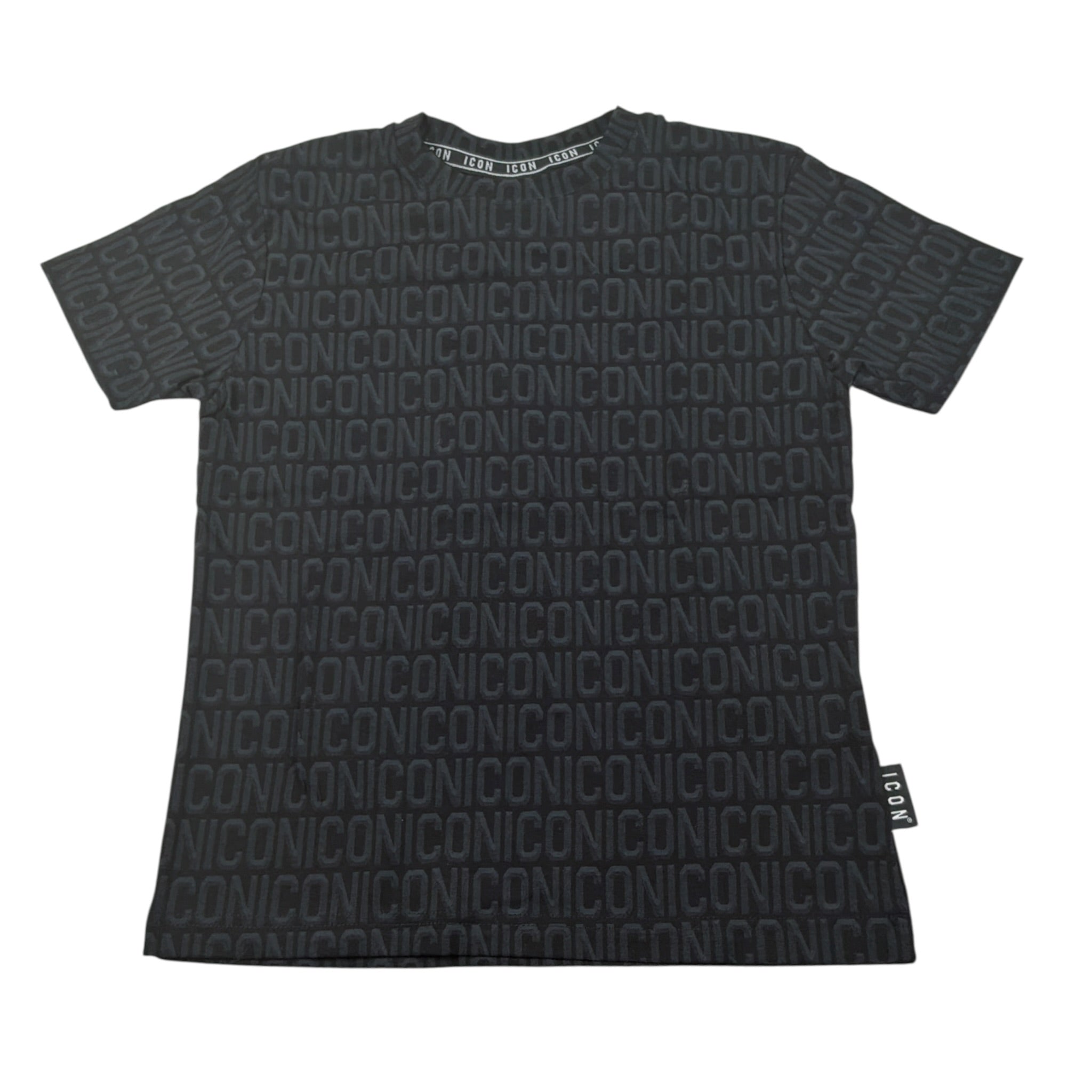 Icon T-Shirt Girocollo tinta unita con Stampe Logo Nero per Bambino IBKS00756 NERO ICON 