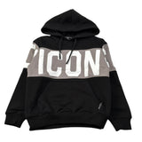 Icon Felpa con Cappuccio tinta unita con Logo Nero per Bambino IBSW00739 NERO ICON 