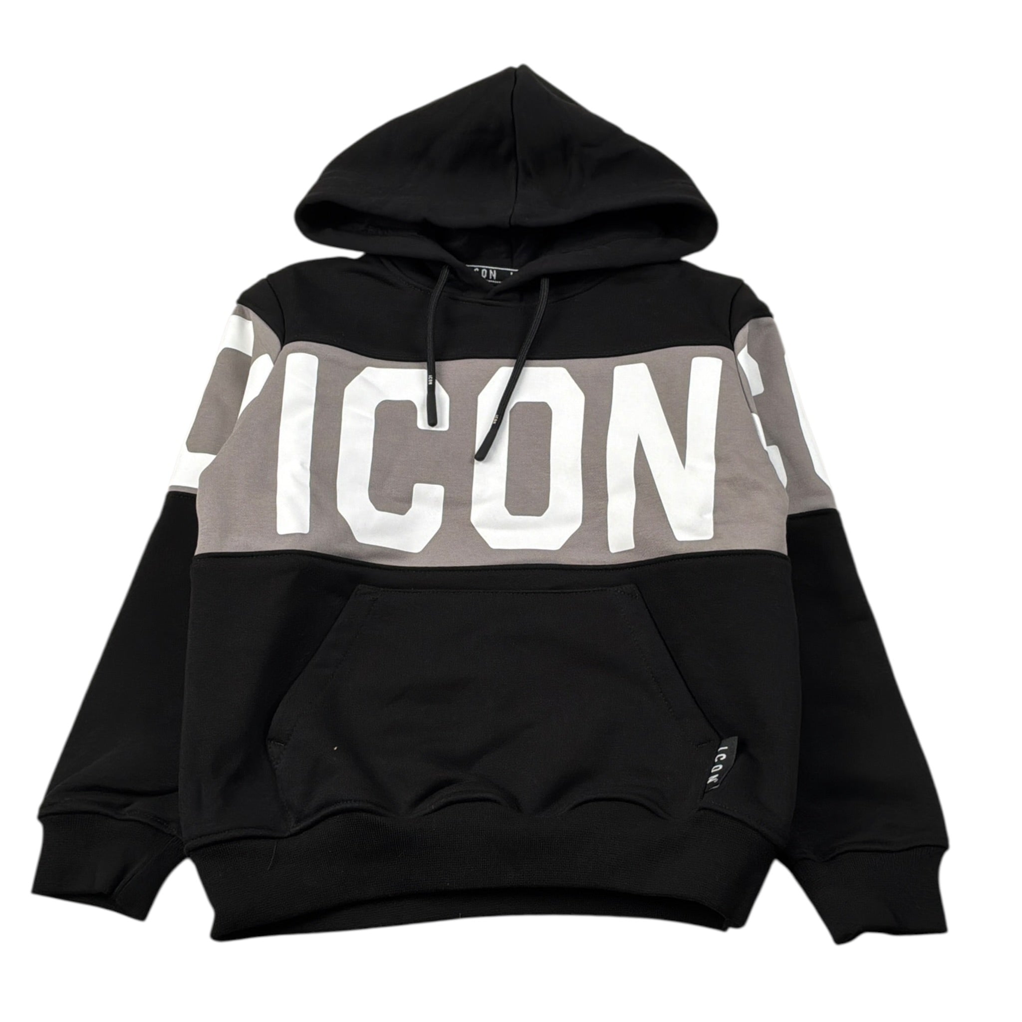 Icon Felpa con Cappuccio tinta unita con Logo Nero per Bambino IBSW00739 NERO ICON 