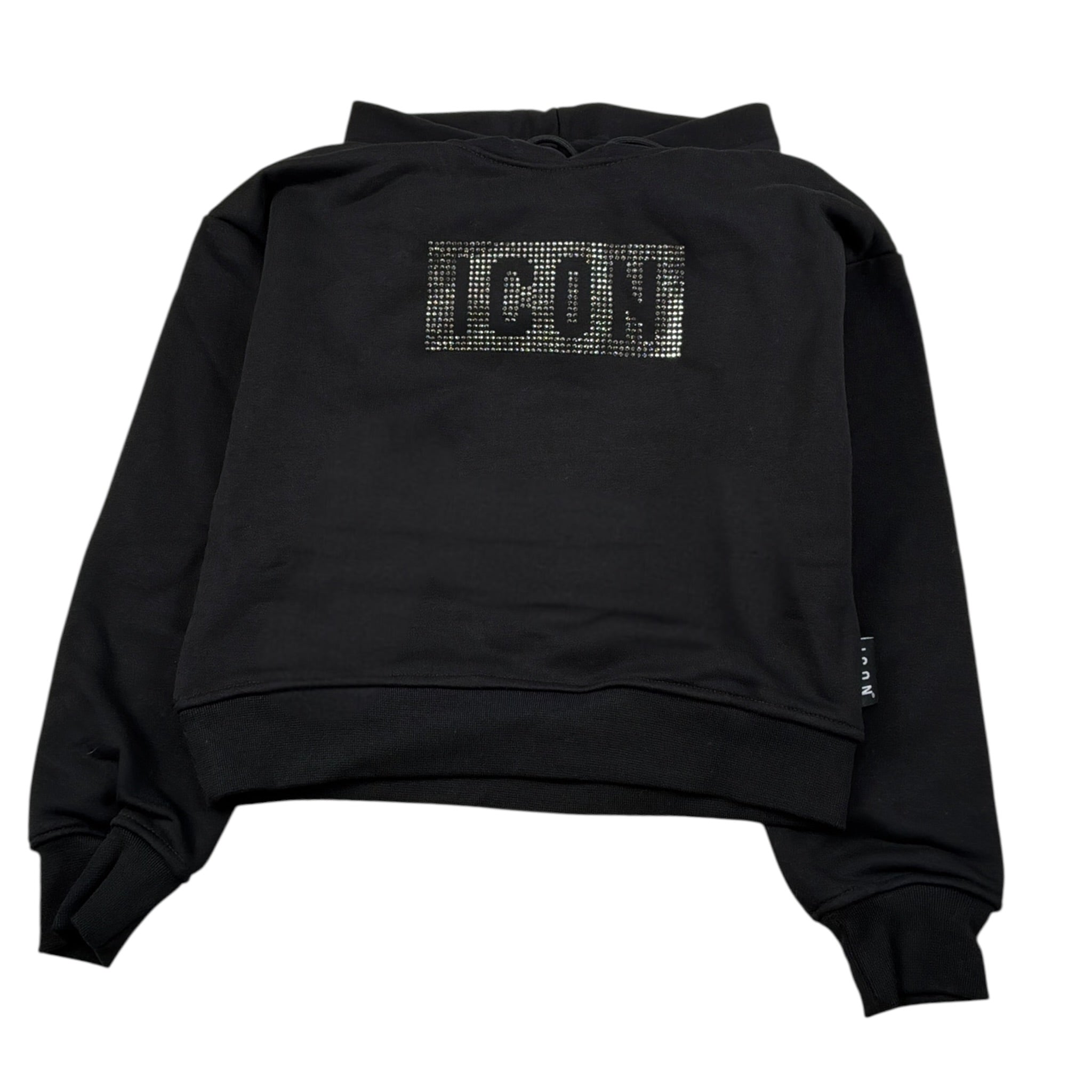 Icon Felpa tinta unita con Cappuccio E Stampa Nero per Bambina IGSW00907 NERO ICON 