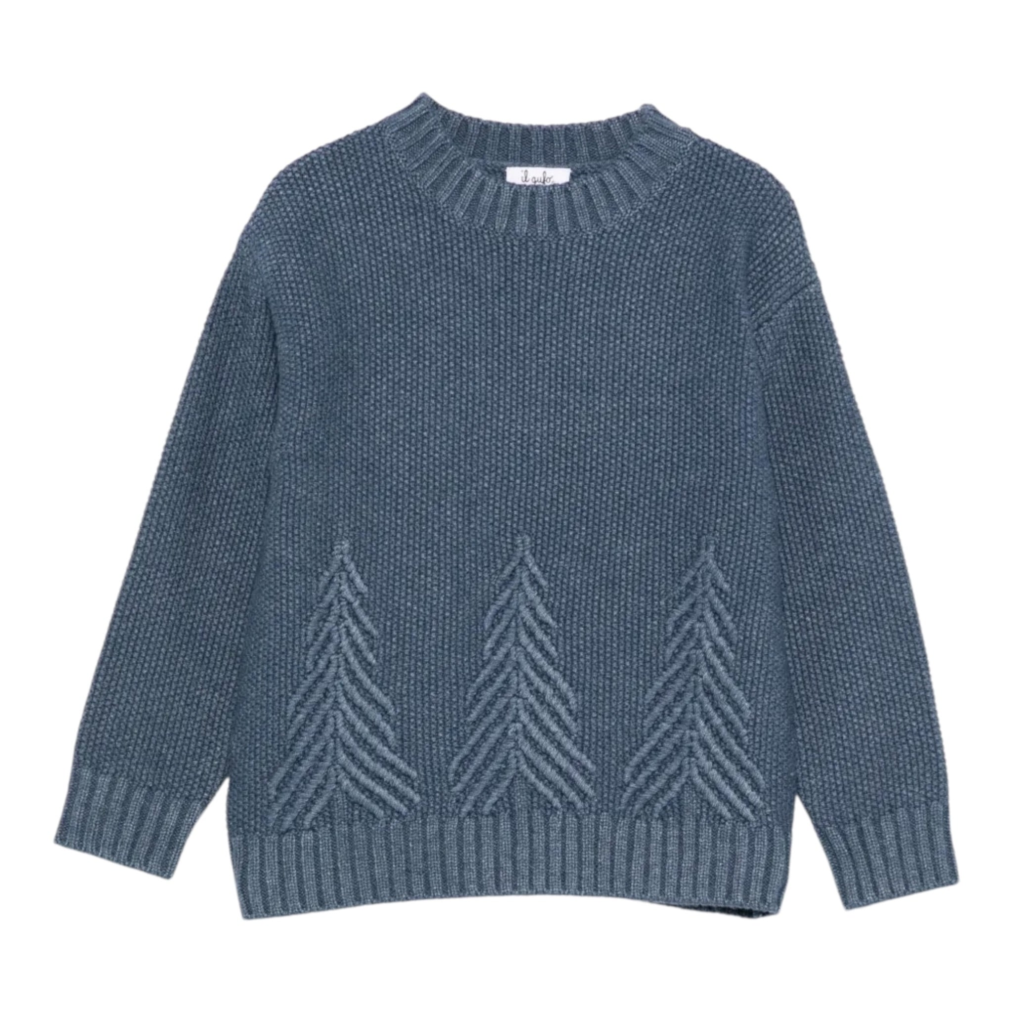 Il Gufo Maglia Girocollo tinta unita con Ricami Blu per Bambino A25GMA0005EM223 BLU IL GUFO 