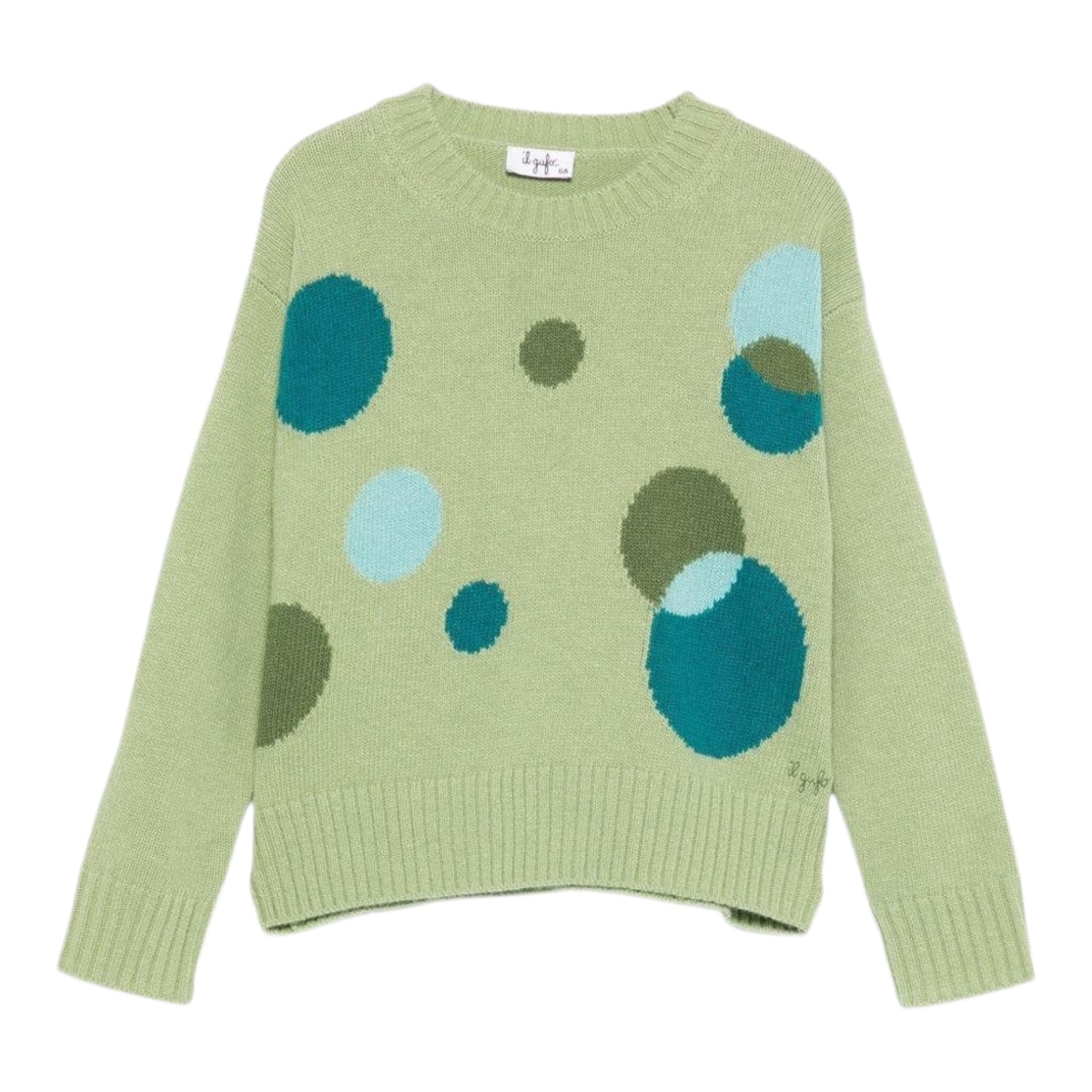 Il Gufo Maglia tinta unita con Fantasia Verde per Bambina A25GMA0028EM220 VERDE IL GUFO 