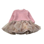 Illiana Abito Manica Lunga Bicolore Rosa/Beige per Neonata 729F ROSA/BEIGE ILLIANA 