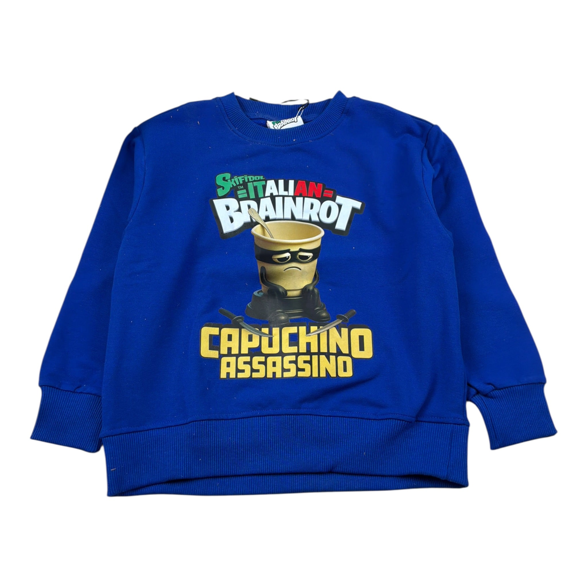 Italian Brainrot Felpa tinta unita Girocollo con Stampa Blu per Bambino F5IBJBBSW018 BLU ITALIAN BRAINROT 