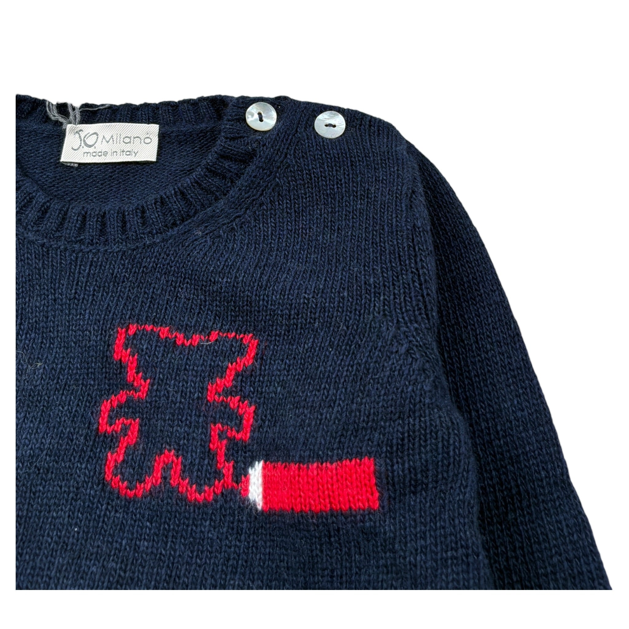 J.O. Milano Maglia Girocollo tinta unita con Ricami Blu per Neonato 563A3 BLU J.O. MILANO 