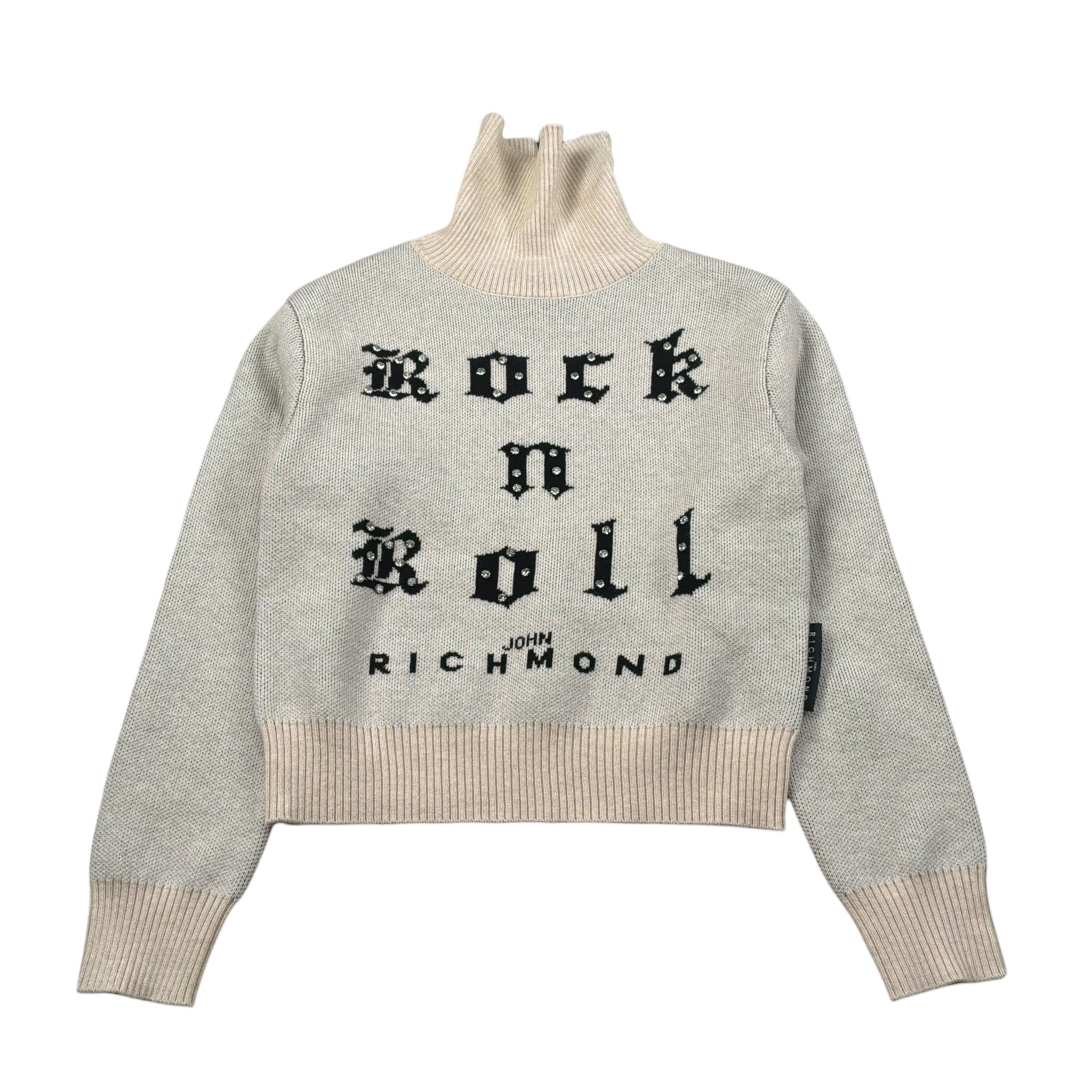 John Richmond Maglia Collo Alto Tint Unita con Stampa Beige per Bambina RGA26068LU BEIGE JOHN RICHMOND 