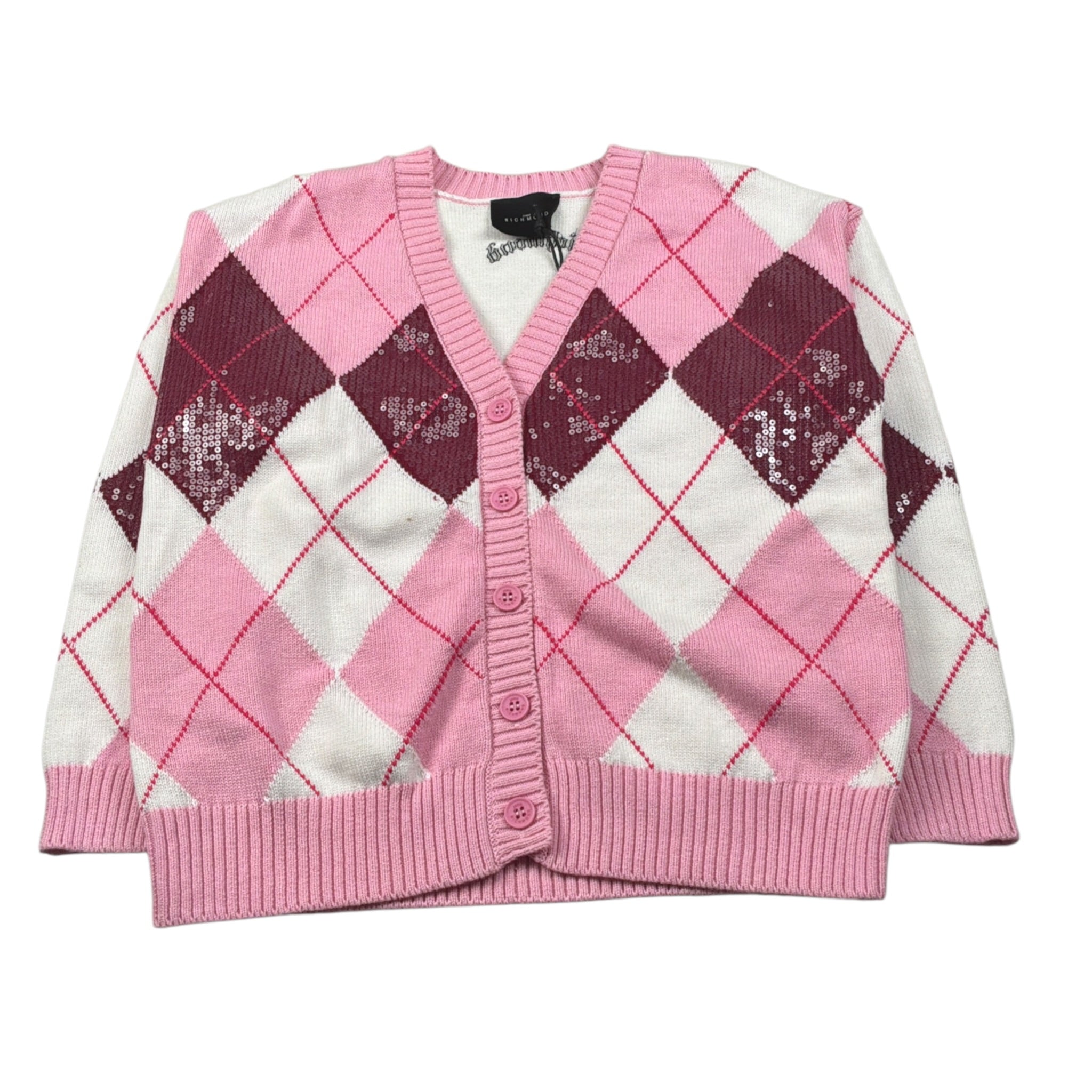 John Richmond Cardigan Stampa Fantasia Rombi Rosa/Bianco per Bambina RGA26129CD ROSA/BIANCO JOHN RICHMOND 
