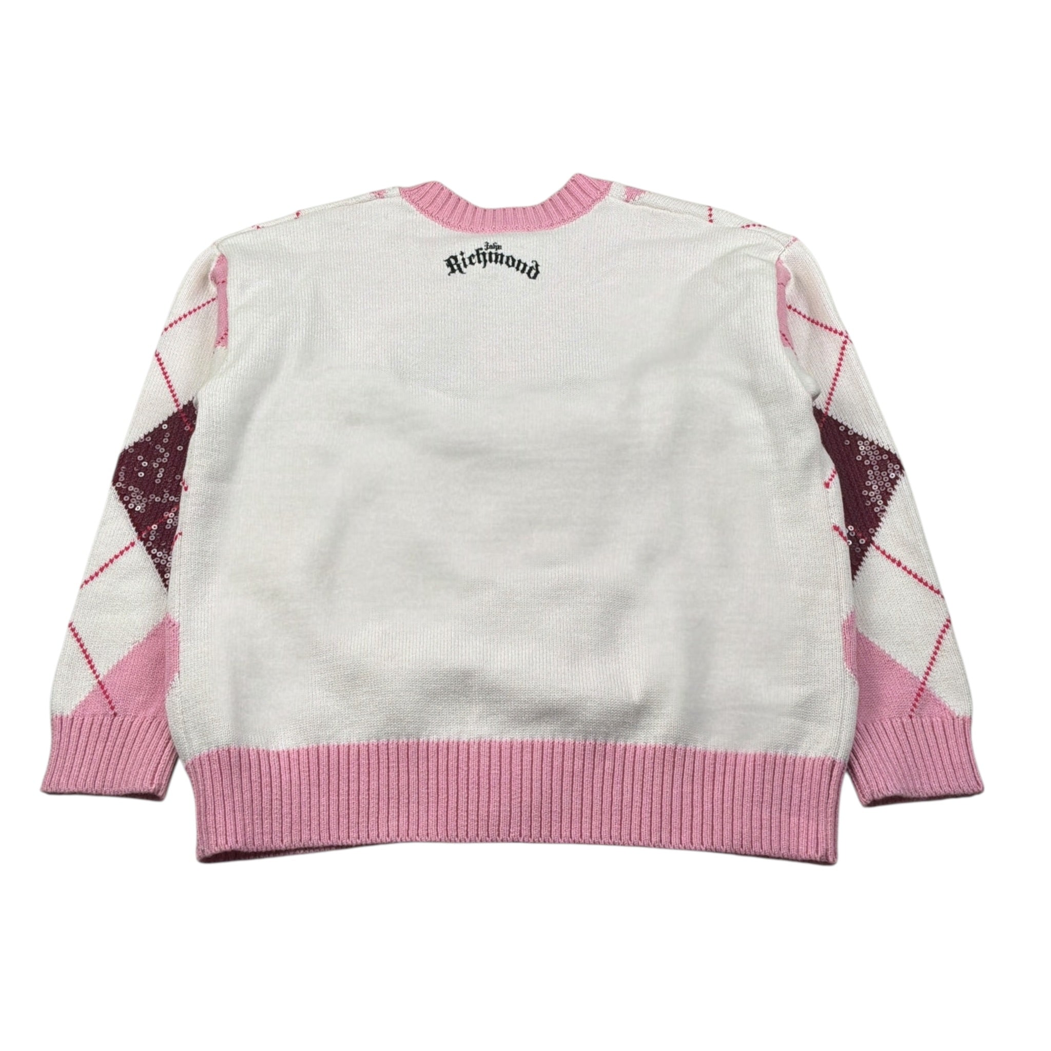 John Richmond Cardigan Stampa Fantasia Rombi Rosa/Bianco per Bambina RGA26129CD ROSA/BIANCO JOHN RICHMOND 