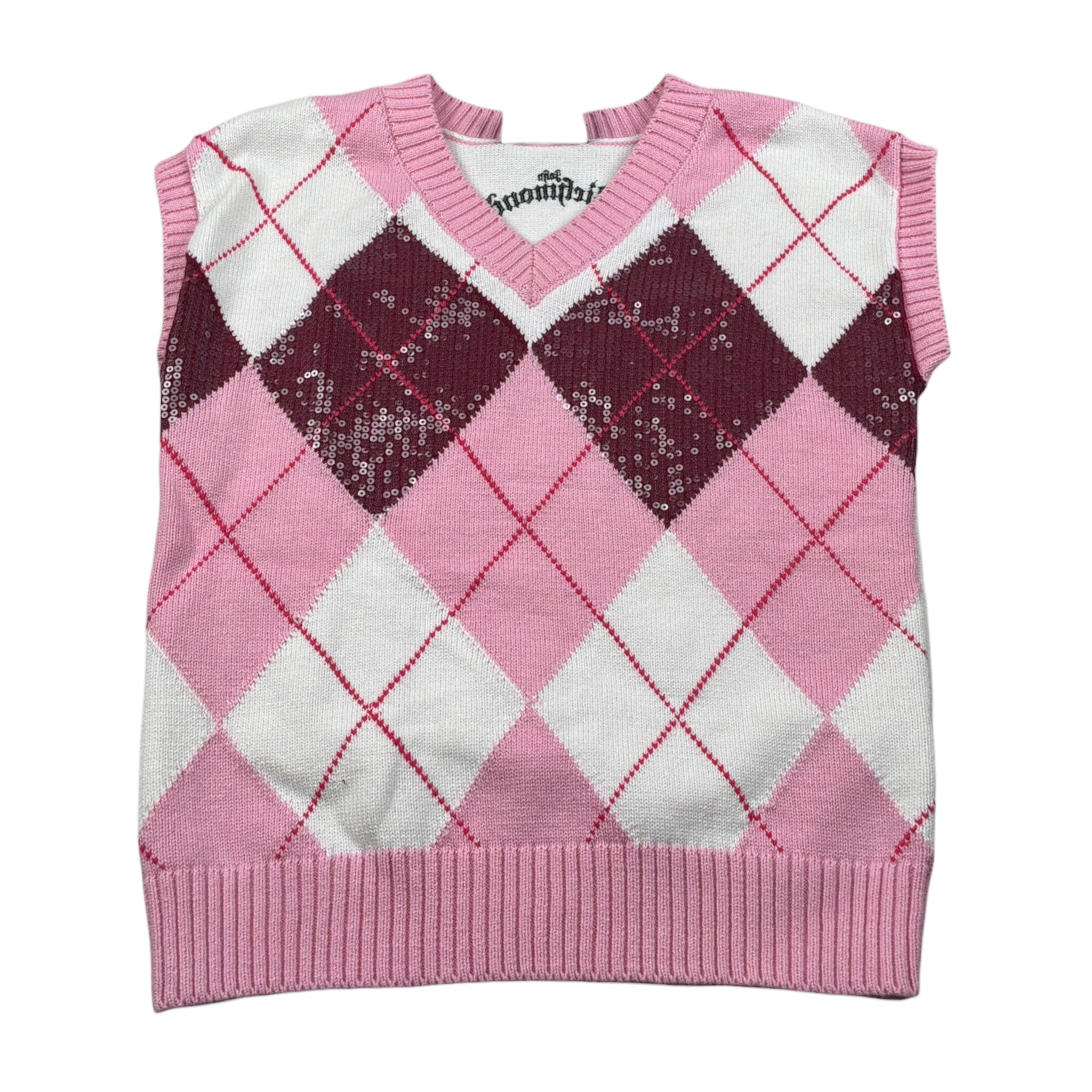 John Richmond Gilet Scollo A V Bicolore Bianco/Rosa per Bambina RGA26130GL BIANCO/ROSA JOHN RICHMOND 
