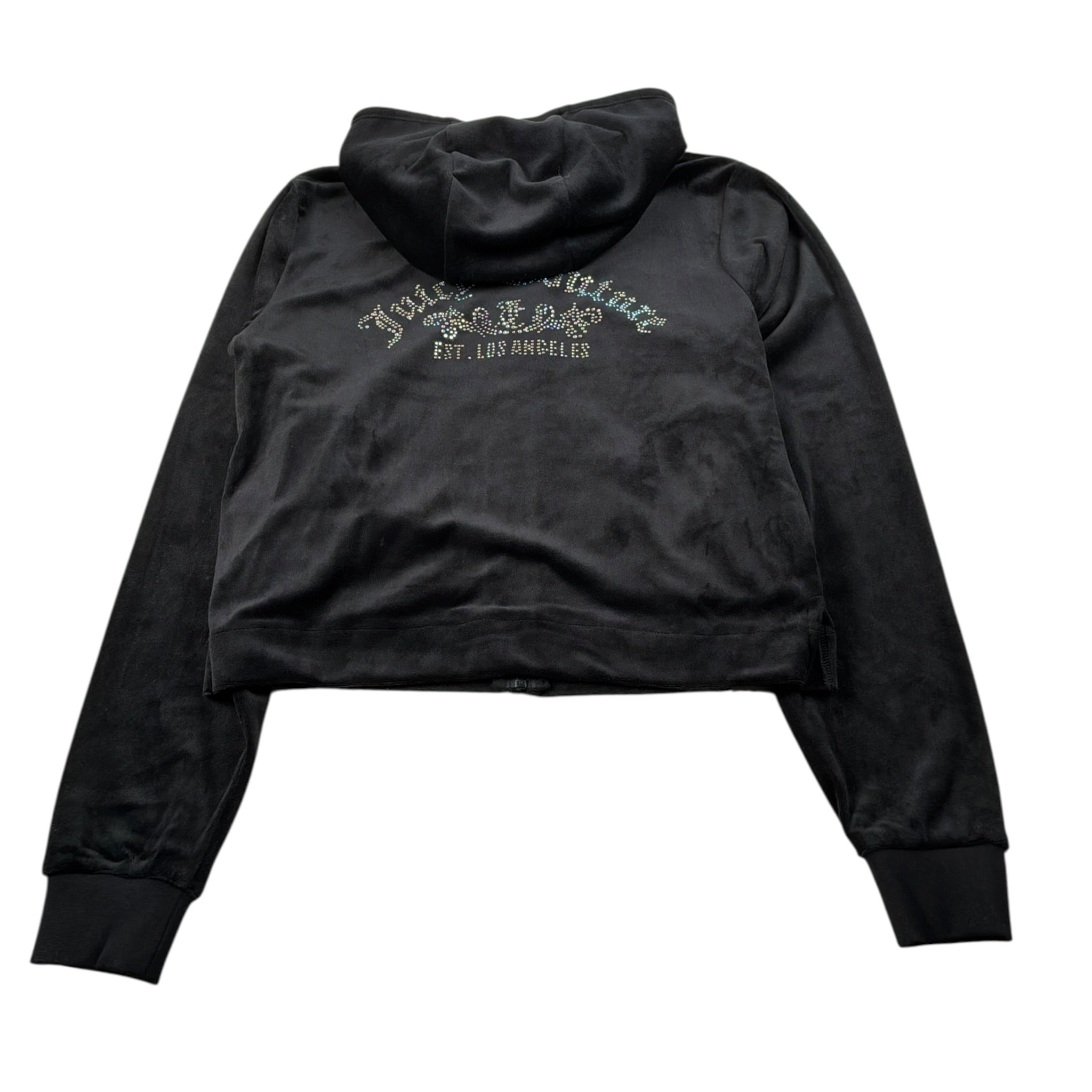 Juicy Couture Felpa con Zip E Cappuccio tinta unita In Velluto Nero per Bambina JBX6500 NERO JUICY COUTURE 