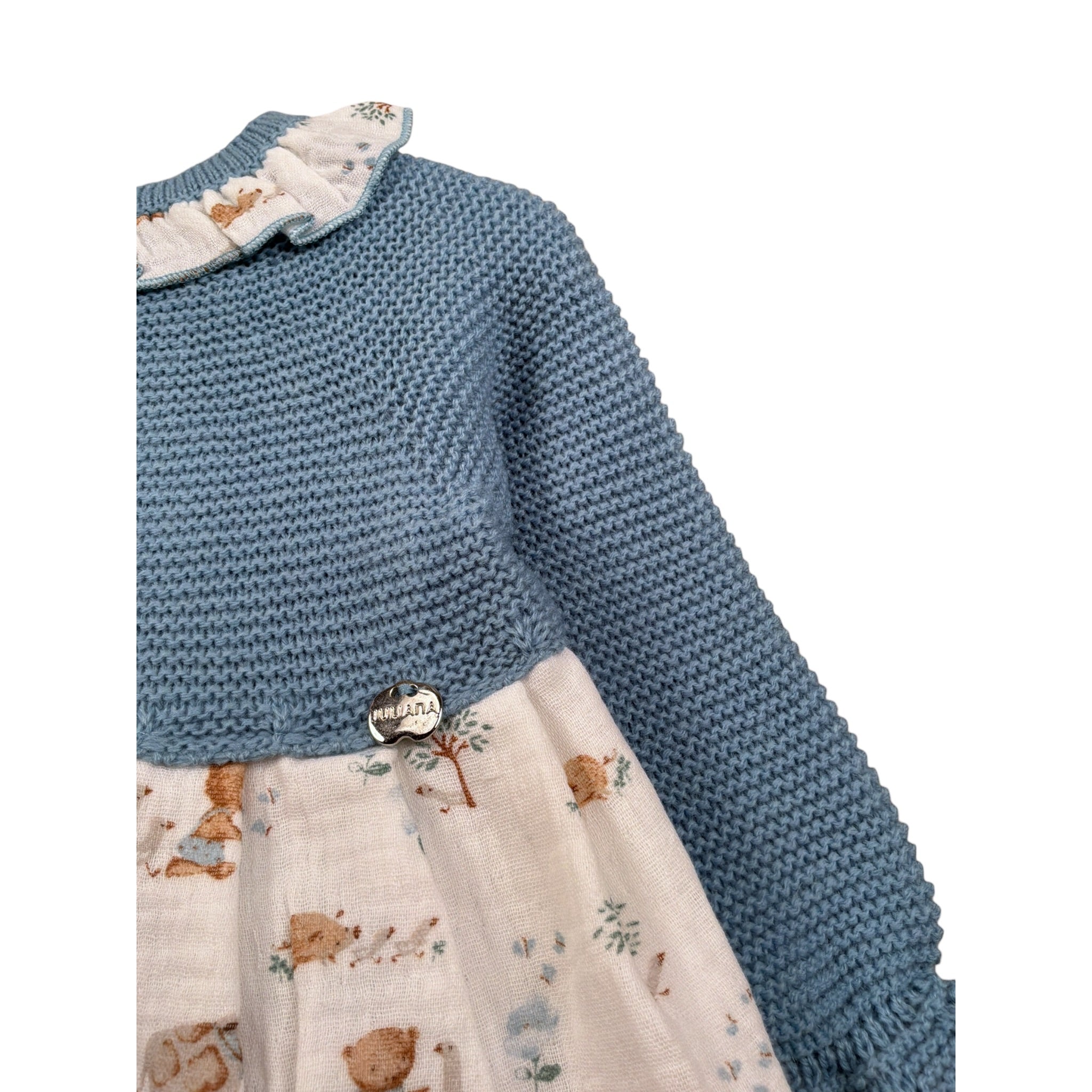 Juliana Abito Manica Lunga Bicolore con Cappelli Azzurro per Neonata 25675 AZZURRO JULIANA 