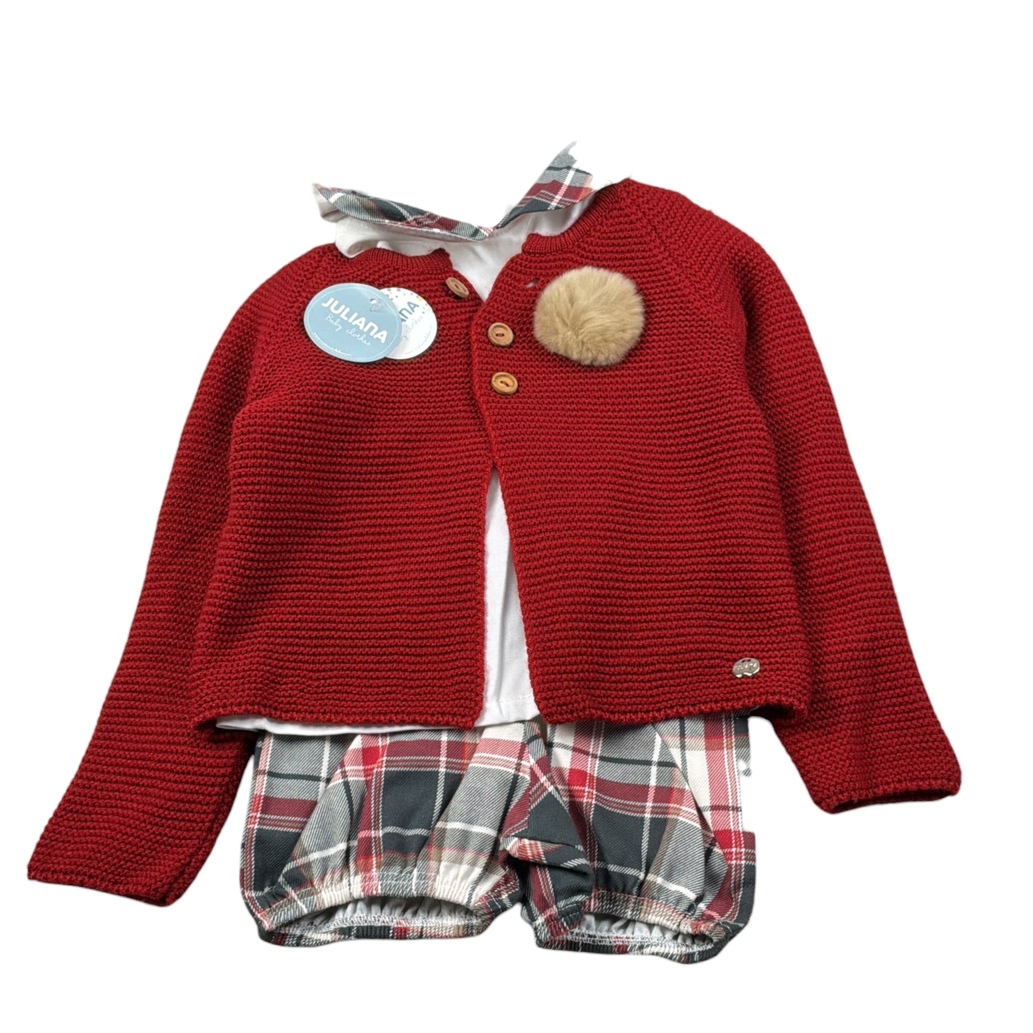 Juliana Completo 3 Pezzi Cardigan-Camicia-Culotte Rosso per Neonato J2138 ROSSO JULIANA 