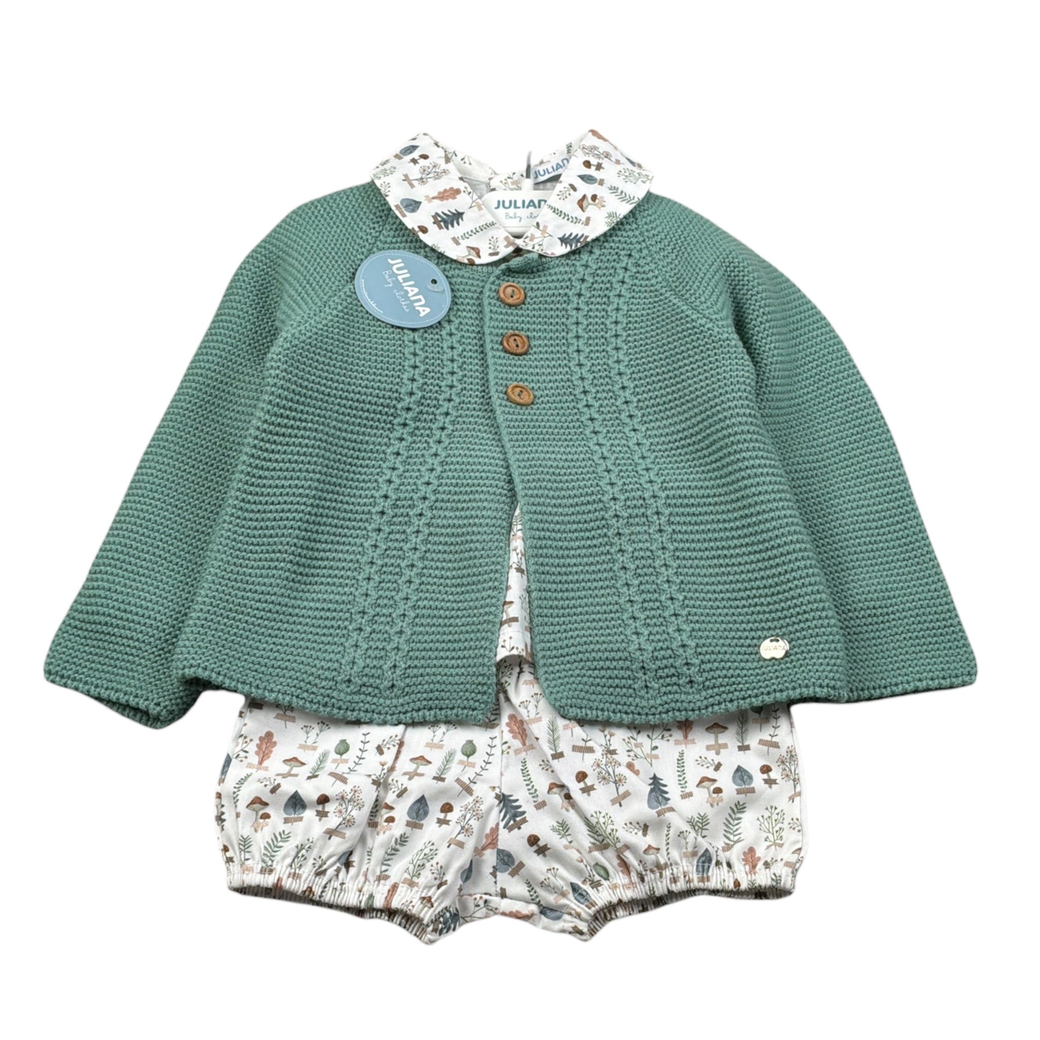 Juliana Completo 3 Pezzi Cardigan-Camicia-Culotte Verde per Neonato J8185 VERDE JULIANA 