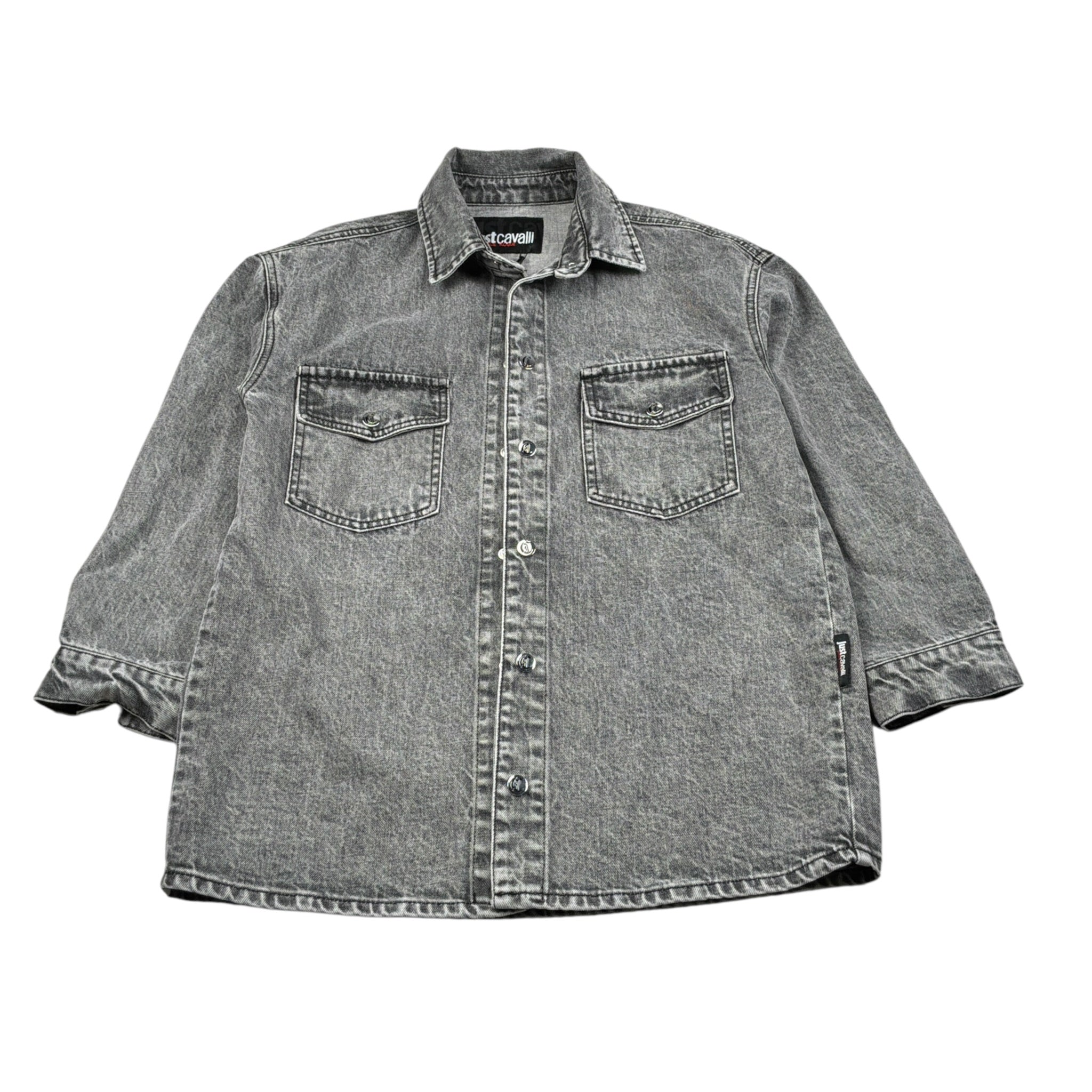 Just Cavalli Camicia Manica Lunga In Denim tinta unita Grigio per Bambino JBA26140CA GRIGIO JUST CAVALLI 