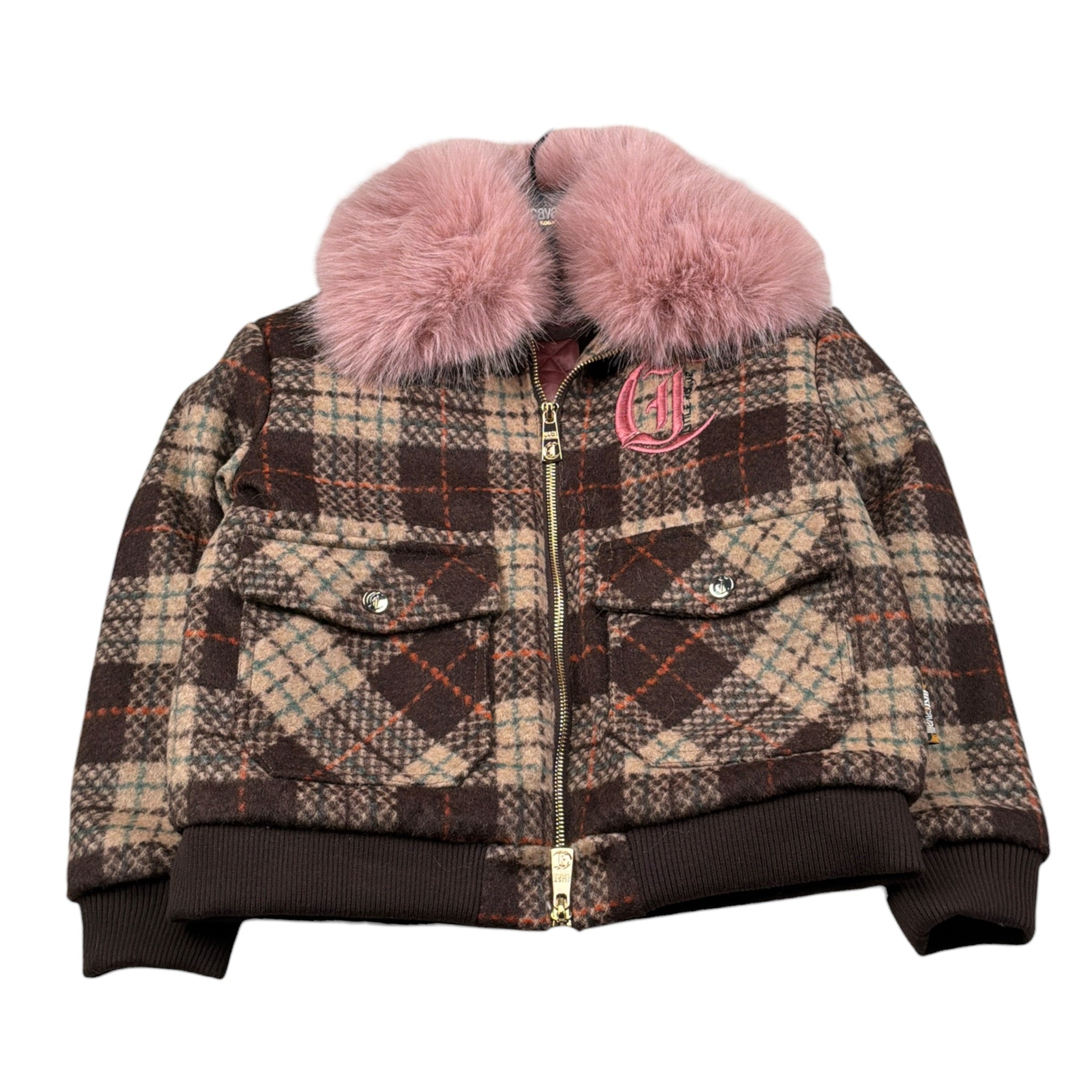 Just Cavalli Giubbino Stampa Fantasiua con Colletto Pelliccia Marrone per Bambina JGA26037GB MARRONE JUST CAVALLI 