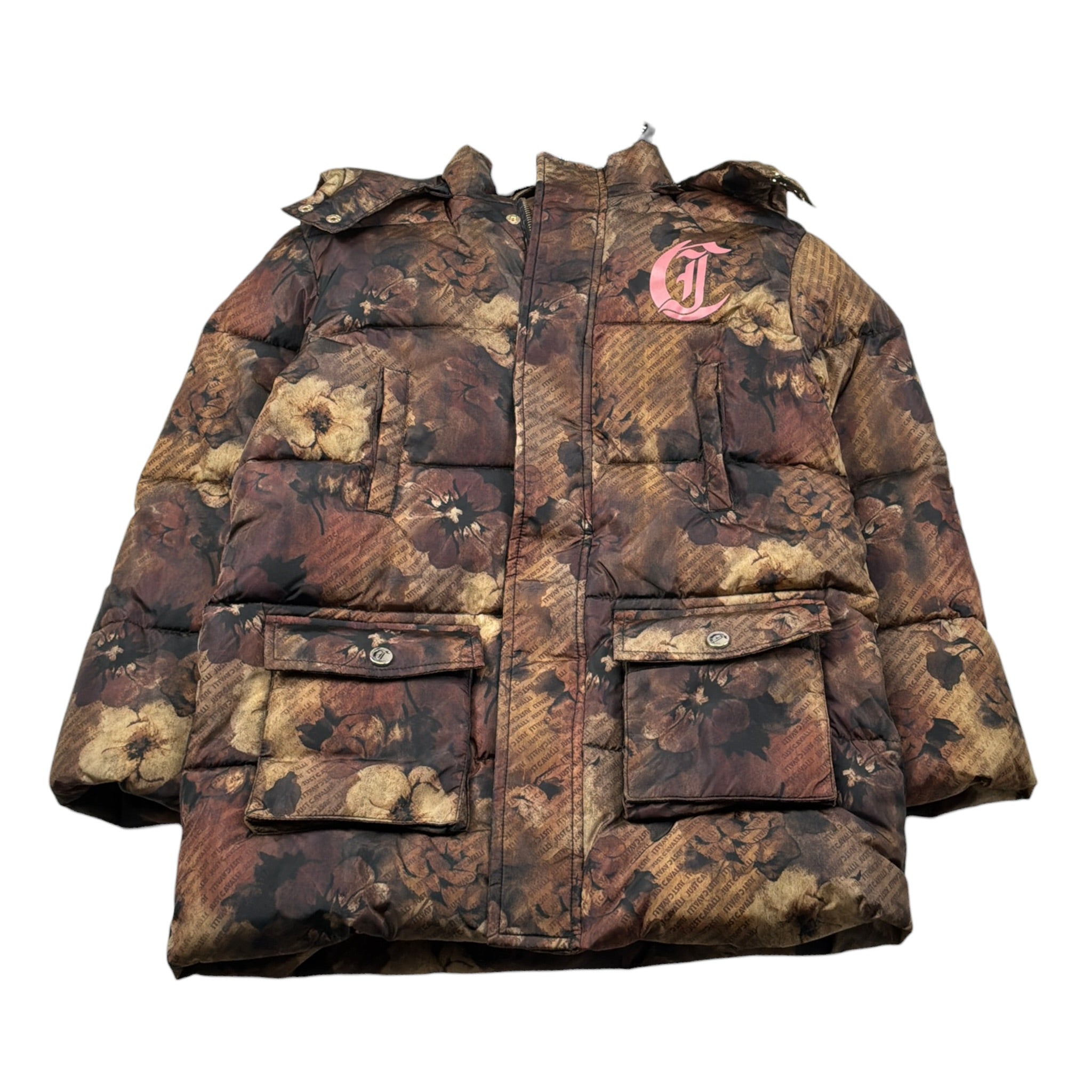 Just Cavalli Giubbino Stampa Fantasia con Cappuccio Marrone per Bambina JGA26043PI MARRONE JUST CAVALLI 