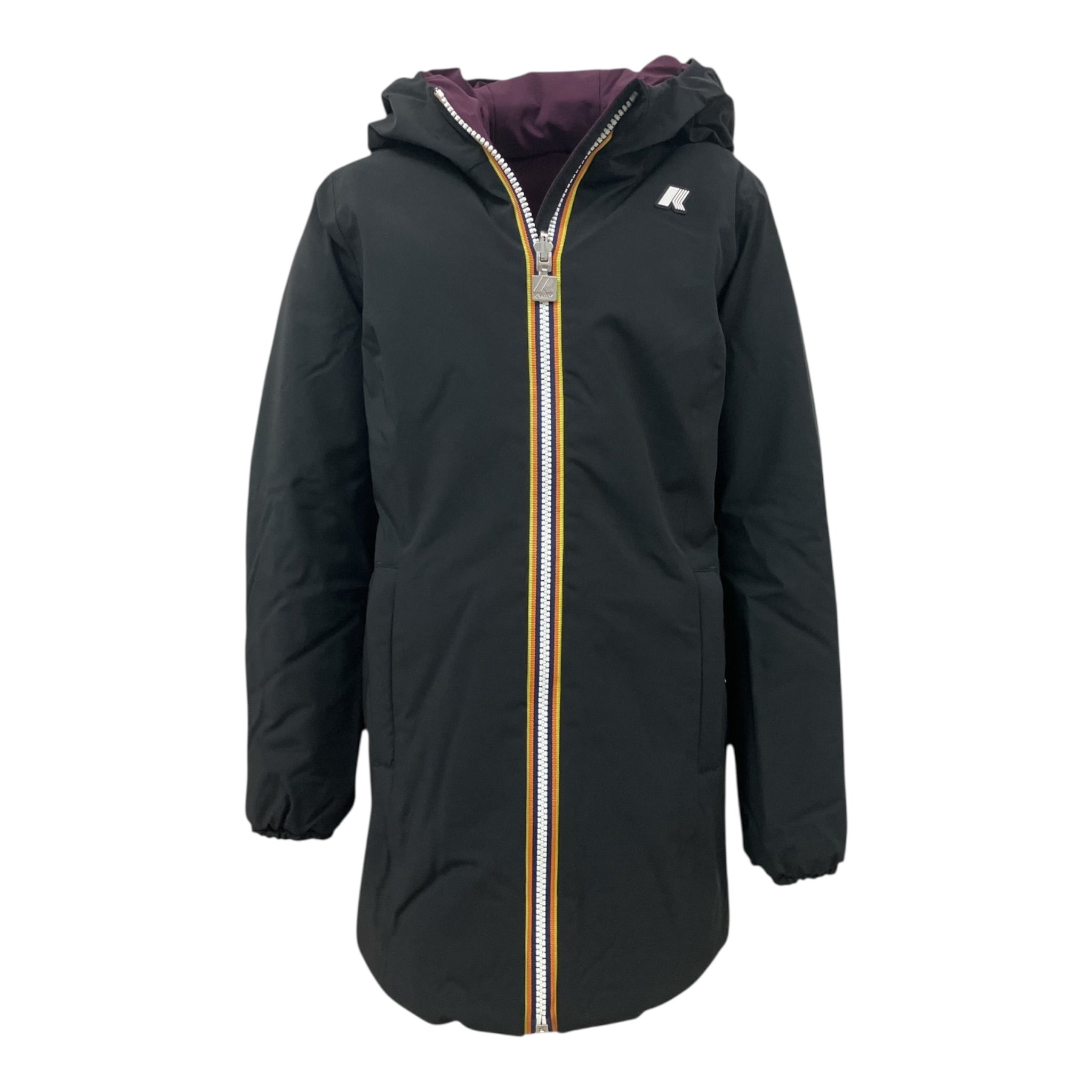 K-Way Giubbino Reversibile Lungo con Zip E Cappuccio Nero/Viola per Bambina K11517WXXX NERO/VIOLA K-WAY 