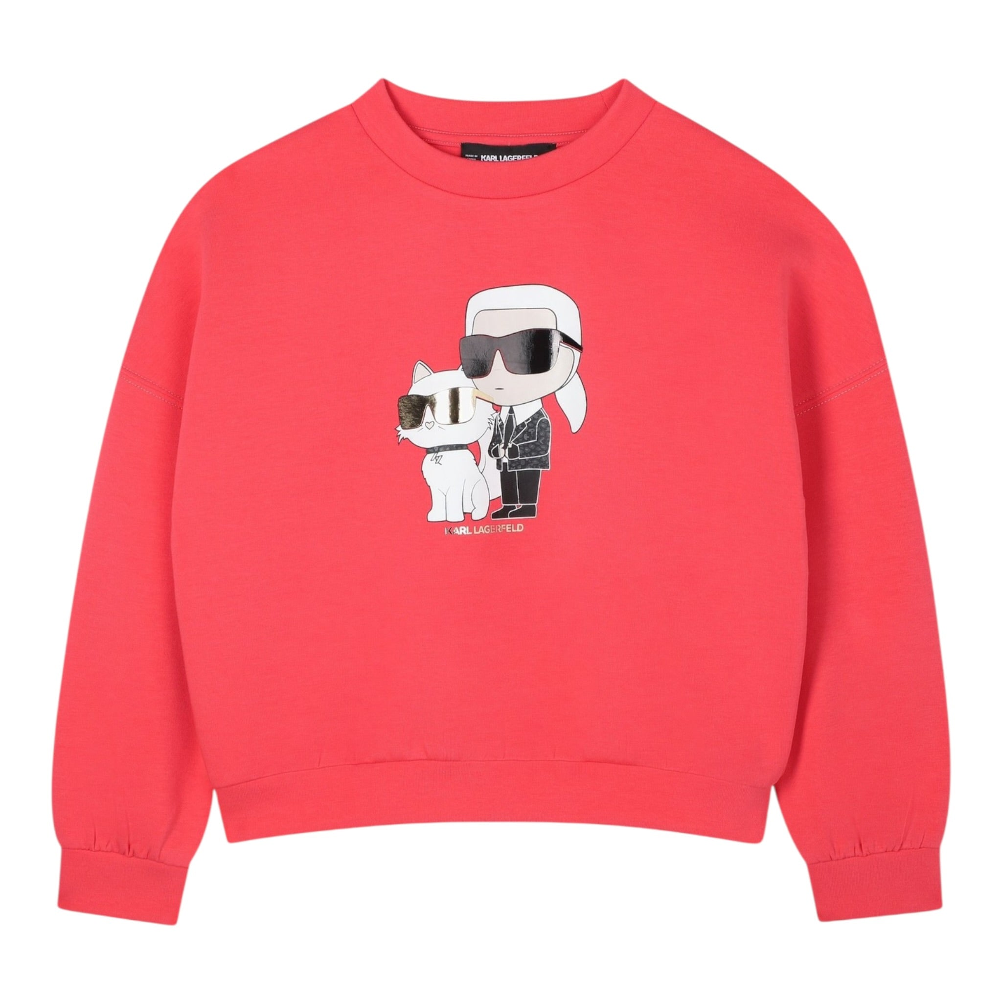 Karl Lagerfeld Felpa Chiusa Girocollo tinta unita con Stampa Rosa per Bambina Z30606 ROSA KARL LAGERFELD 