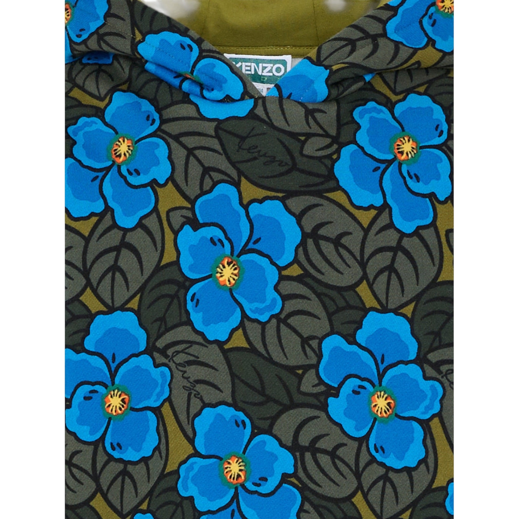 Kenzo Felpa tinta unita con Fantasia Fiori E Cappuccio Verde per Bambino K61433J VERDE KENZO 