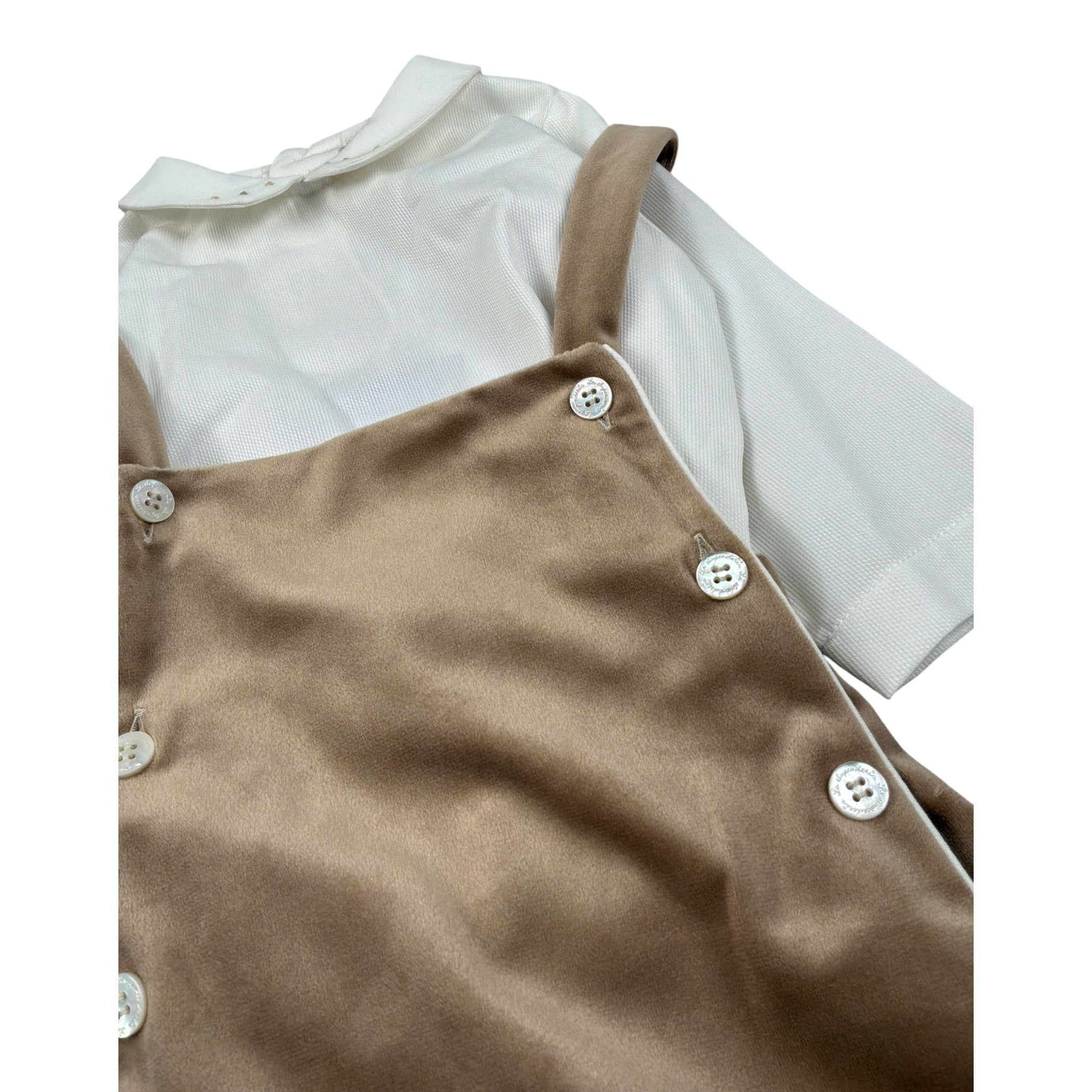 La Stupenderia Completo 2Pz Salopette-Camicia Bianco/Beige per Neonato 1CBCT09 BIANCO/BEIGE LA STUPENDERIA 