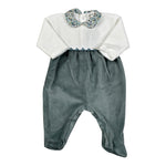 Lalalu' Tutina Bicolore In Velluto con Stampa Bianco/Verde per Neonato TCL13Q BIANCO/VERDE LALALU' 