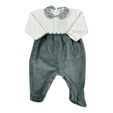 Lalalu' Tutina Bicolore In Velluto con Stampa Bianco/Verde per Neonato TCL13Q BIANCO/VERDE LALALU' 