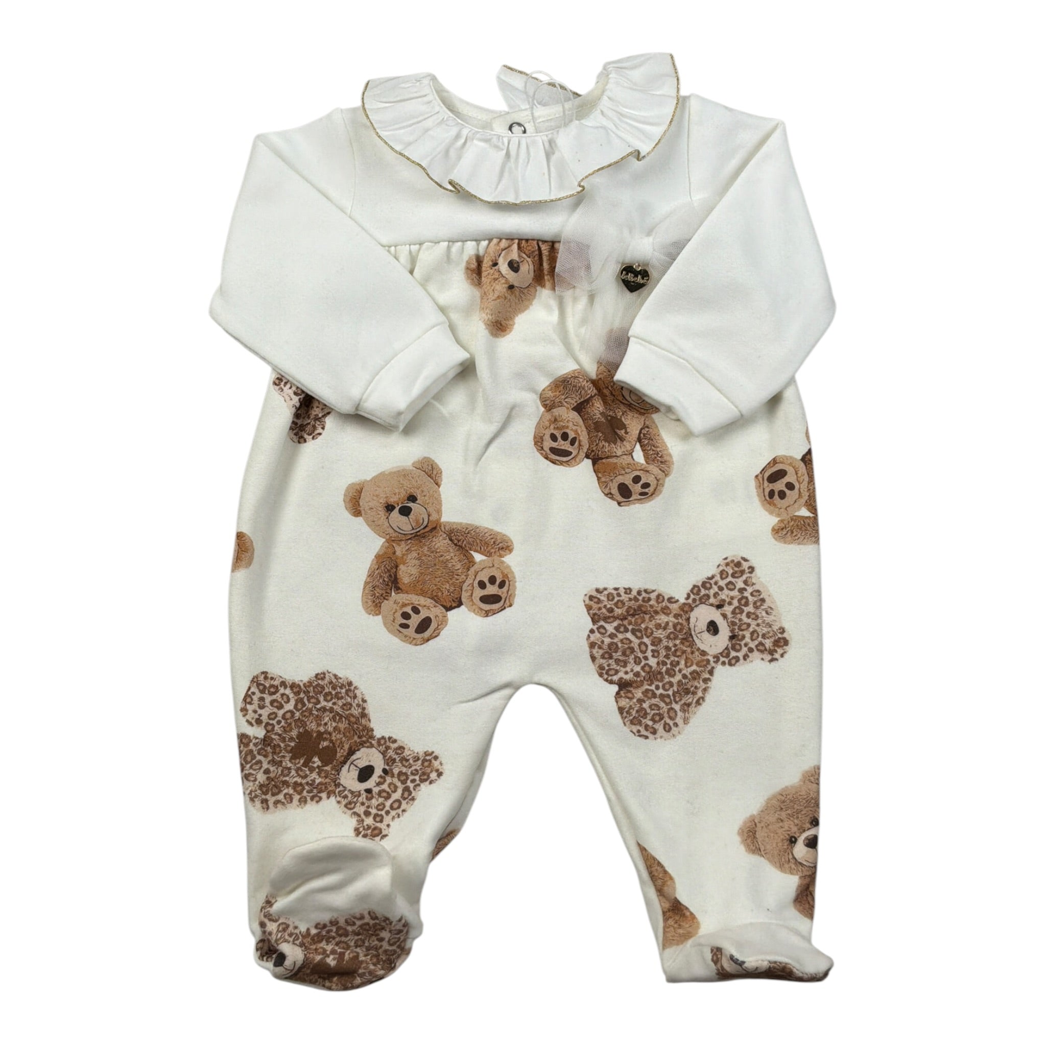 Le Bebe' Tutina tinta unita con Stampa Bianco per Neonata LBG6037 BIANCO LE BEBE' 