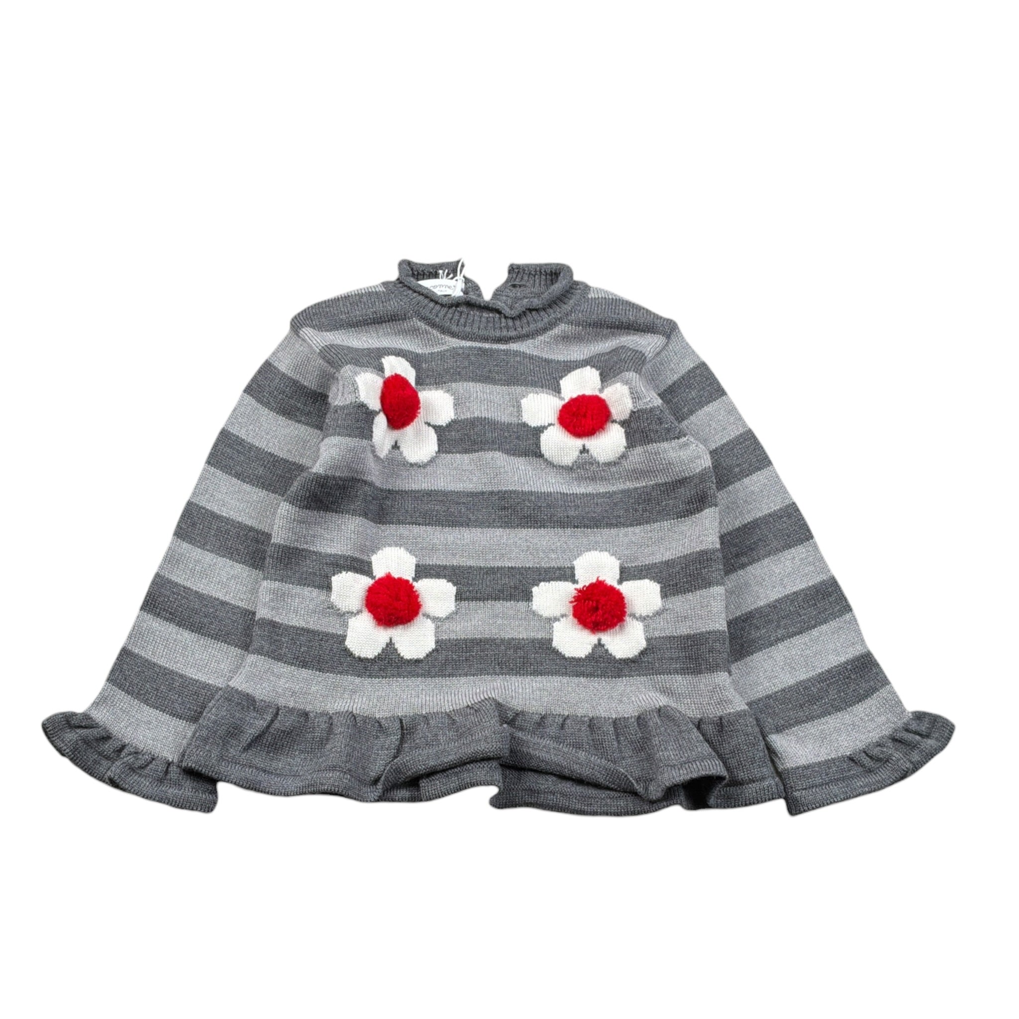 Le Coconne Maglia tinta unita con Fantasia A Righe Grigio per Bambina LCN2753J GRIGIO LE COCONNE 