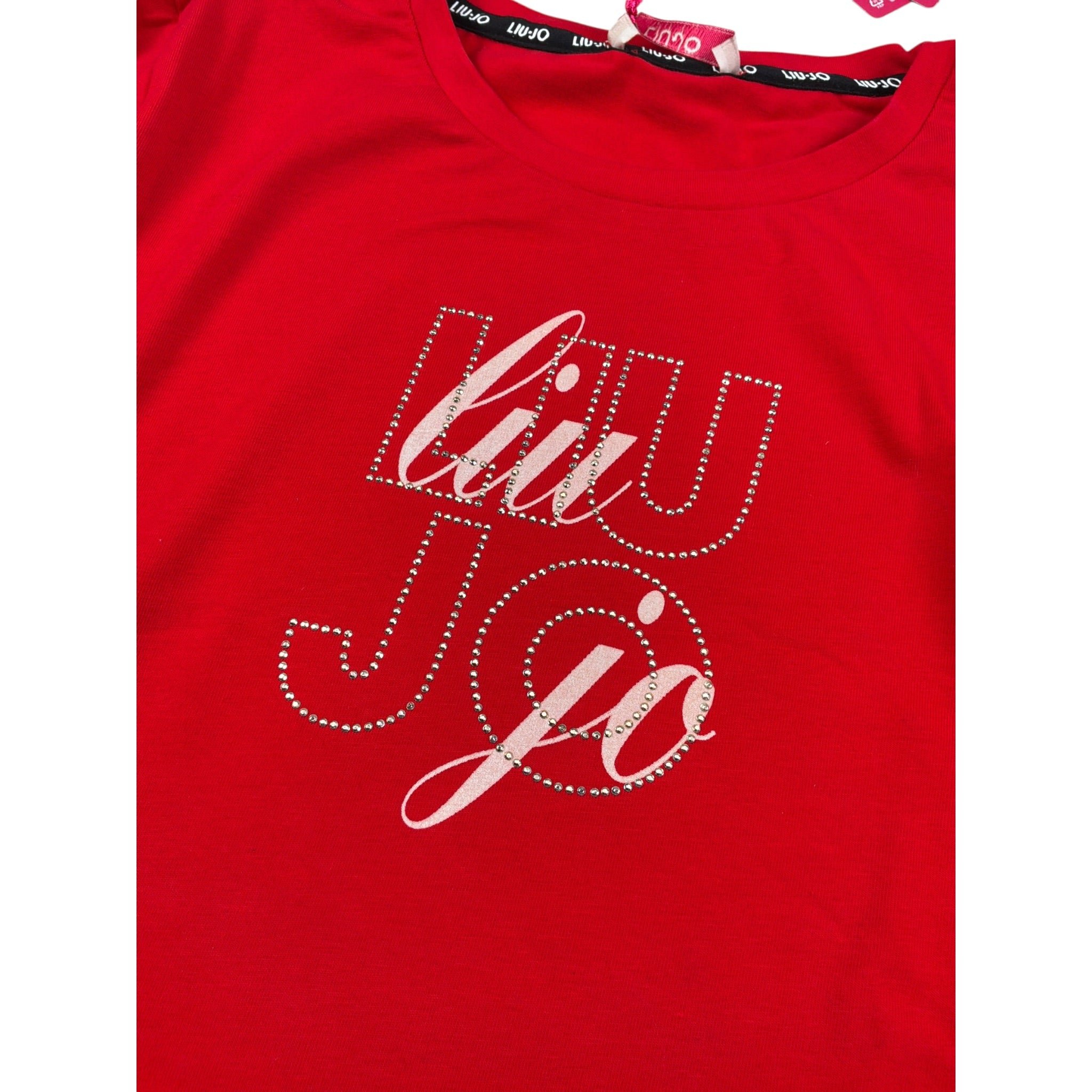 Liu Jo Shirt Girocollo tinta unita con Logo Rosso per Bambina GF3170 ROSSO LIU JO 