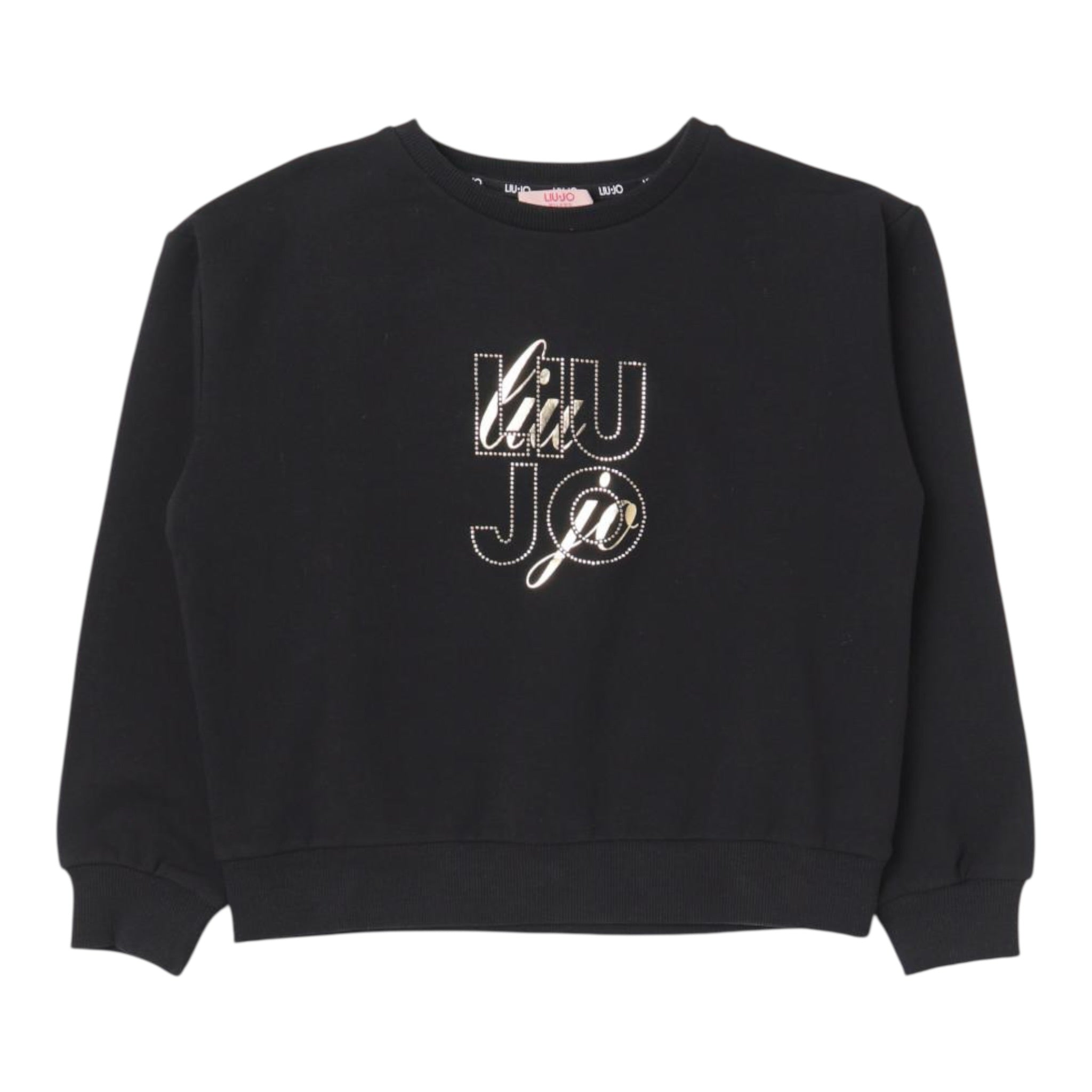Liu Jo Felpa Chiusa Girocollo tinta unita con Logo Nero per Bambina GF3179 NERO LIU JO 