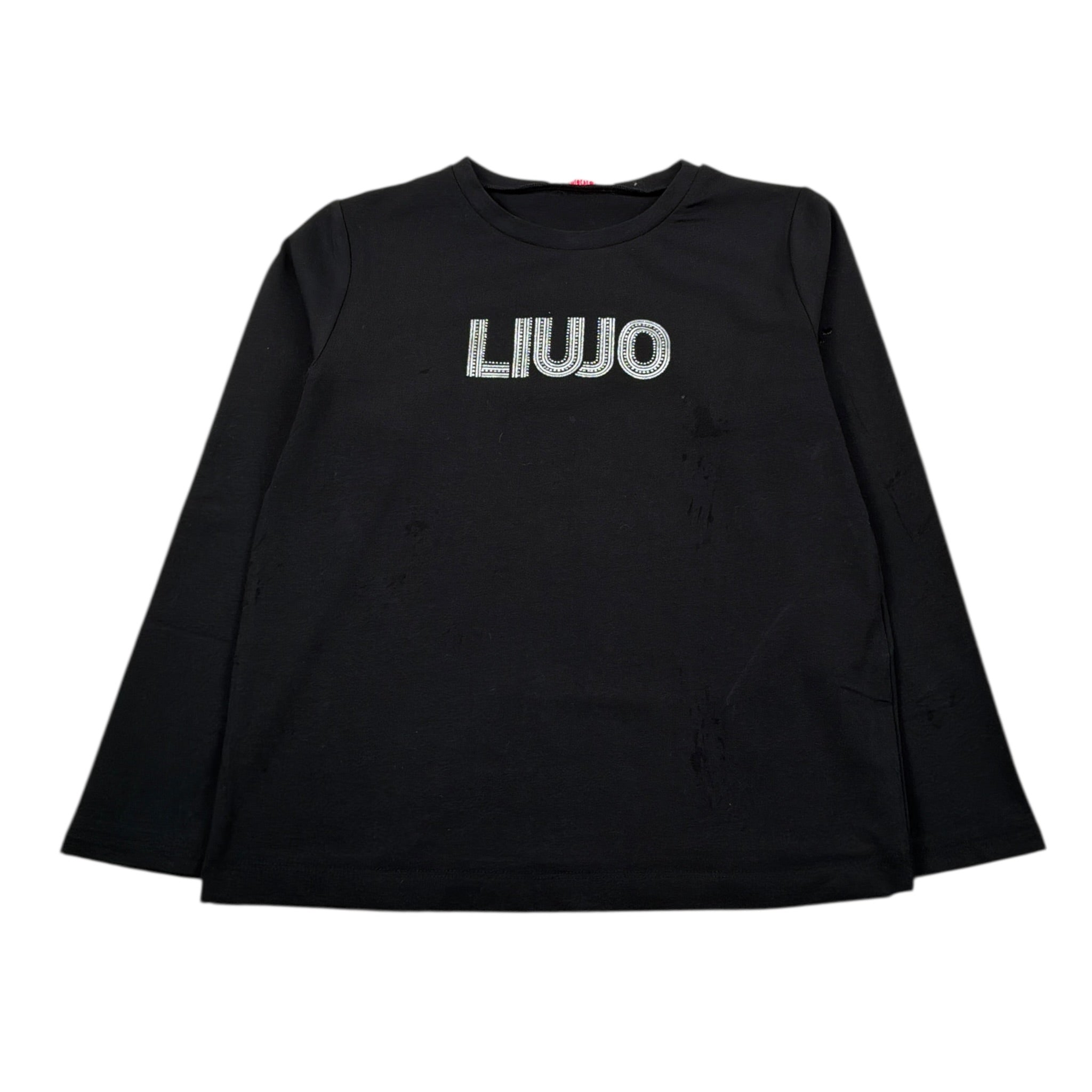 Liu Jo Shirt Girocollo tinta unita con Brillantini Nero per Bambina GF5011 NERO LIU JO 