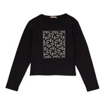Liu Jo Shirt Girocollo tinta unita con Brillantini Nero per Bambina GF5035 NERO LIU JO 
