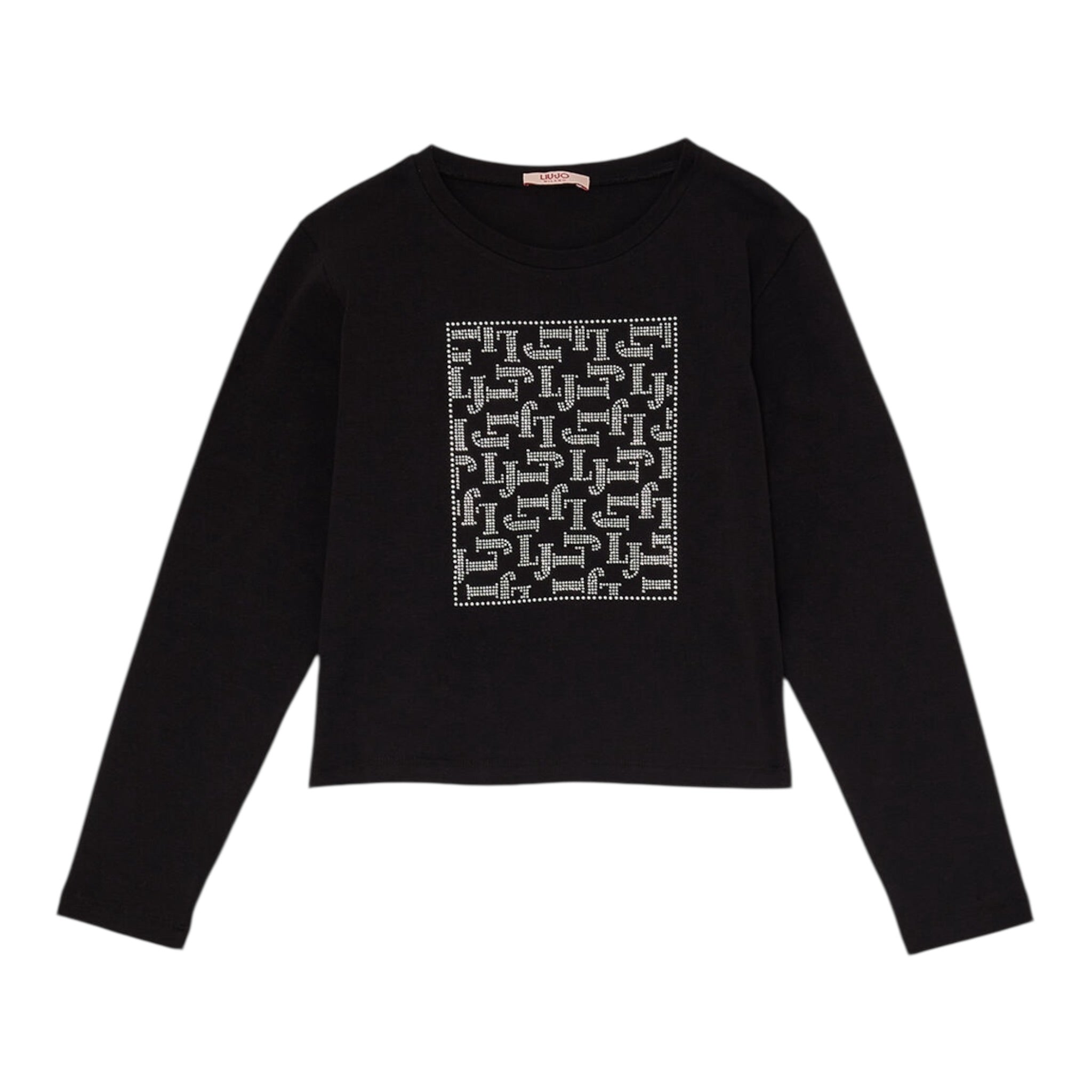 Liu Jo Shirt Girocollo tinta unita con Brillantini Nero per Bambina GF5035 NERO LIU JO 