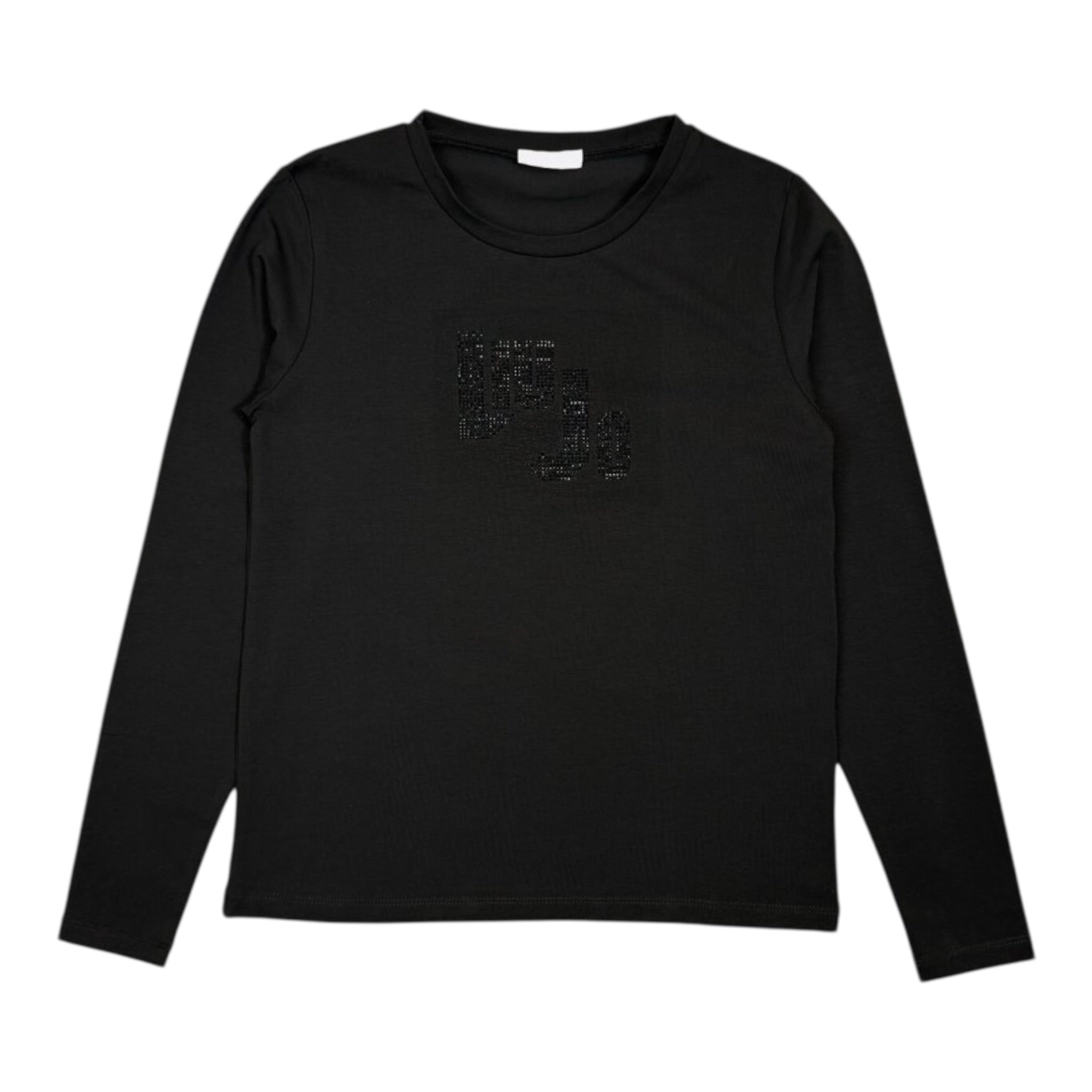 Liu Jo Shirt Girocollo tinta unita con Brillantini Nero per Bambina GF5080 NERO LIU JO 