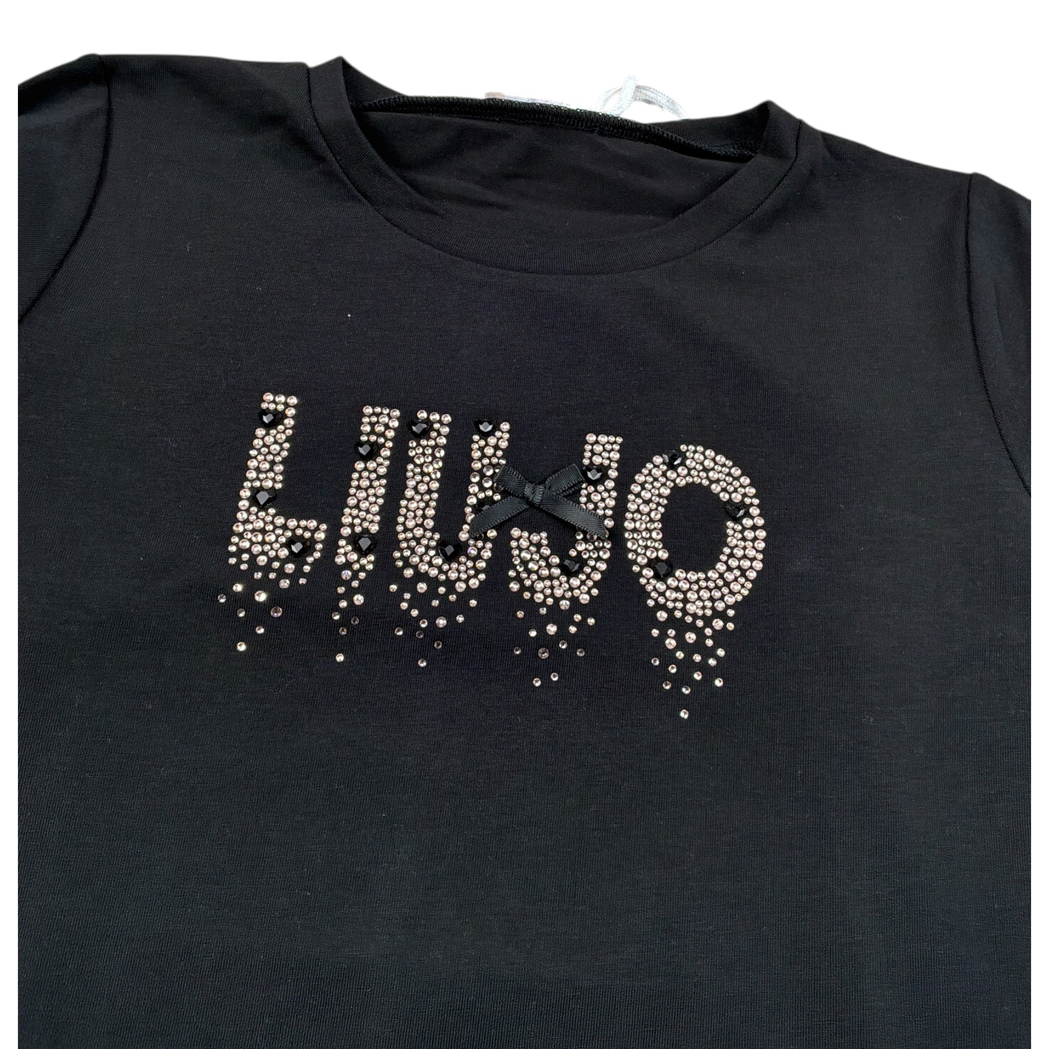 Liu Jo Shirt Girocollo tinta unita con Brillantini Nero per Neonata KF5048J NERO LIU JO 