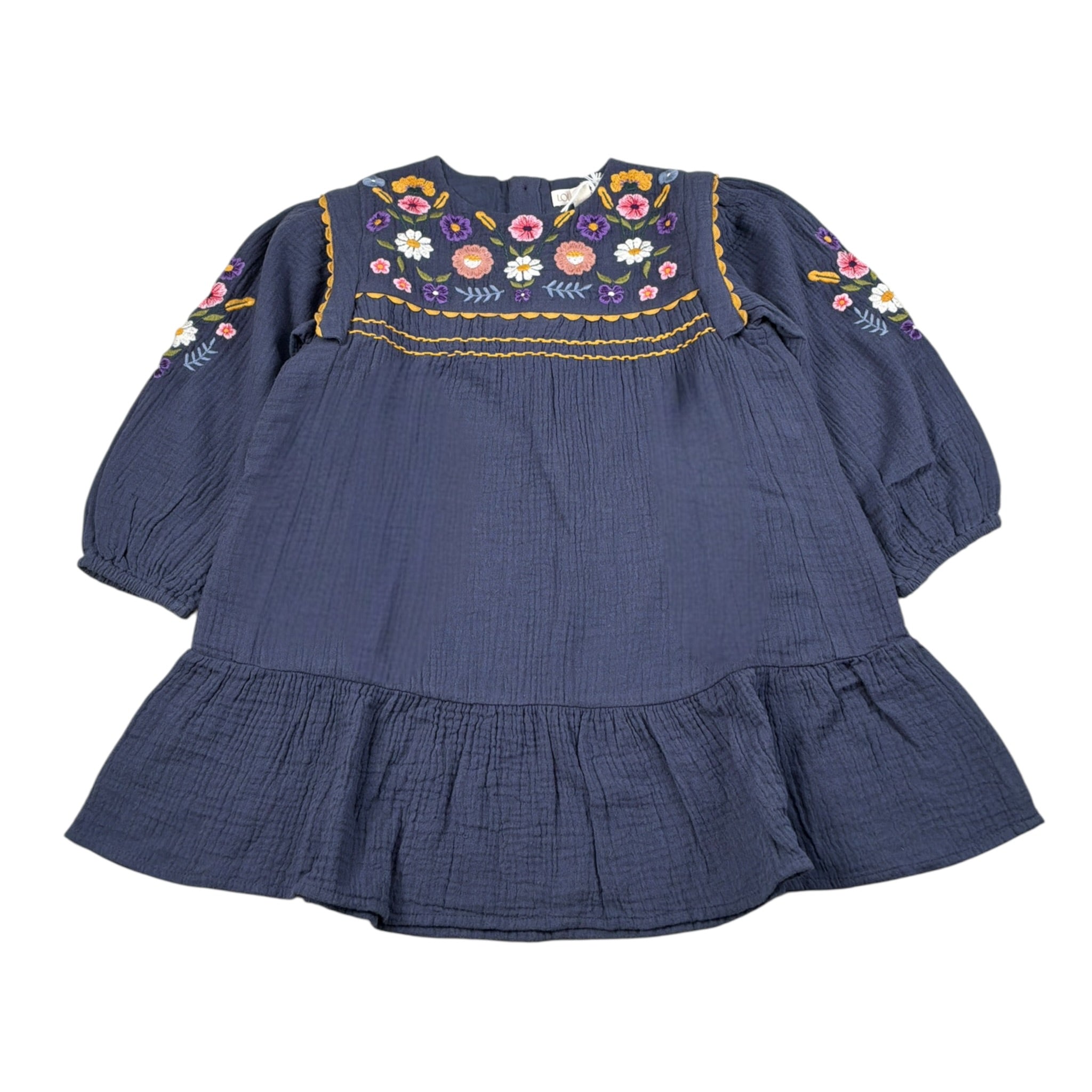 Louise Misha Abito tinta unita con Ricami Blu per Bambina GRIW25S0011 BLU LOUISE MISHA 